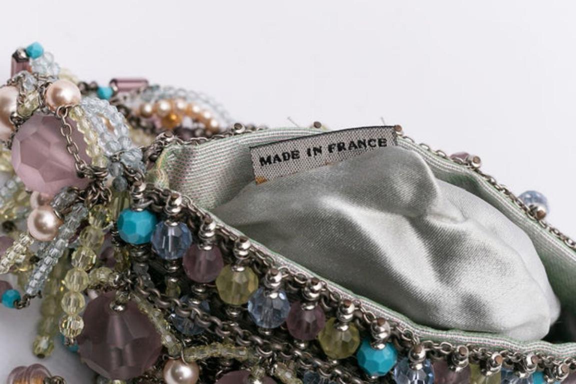 Small Swarovski Evening Bag in Fabric, Chains and Pearls, 2000s For Sale 5