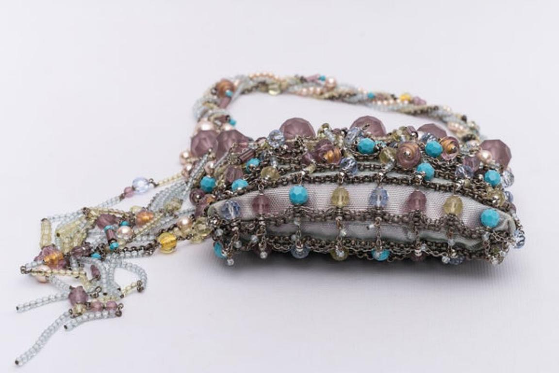 Small Swarovski Evening Bag in Fabric, Chains and Pearls, 2000s In Good Condition For Sale In SAINT-OUEN-SUR-SEINE, FR