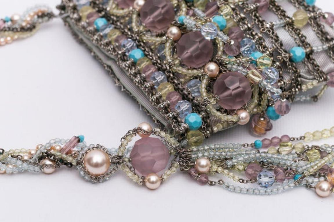 Small Swarovski Evening Bag in Fabric, Chains and Pearls, 2000s For Sale 2