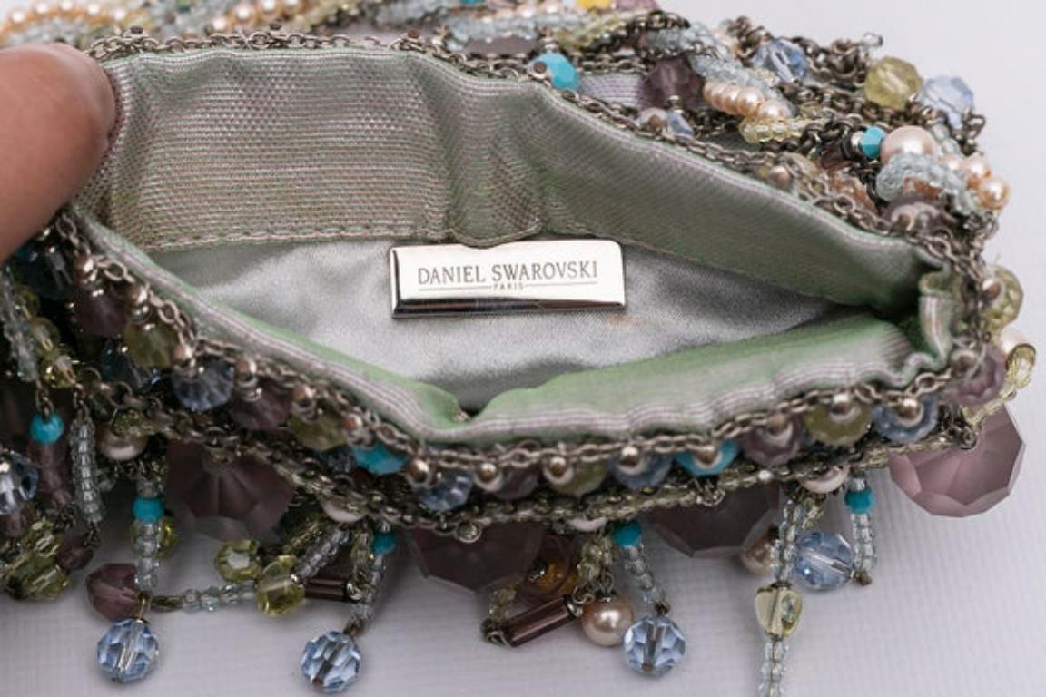 Small Swarovski Evening Bag in Fabric, Chains and Pearls, 2000s For Sale 4