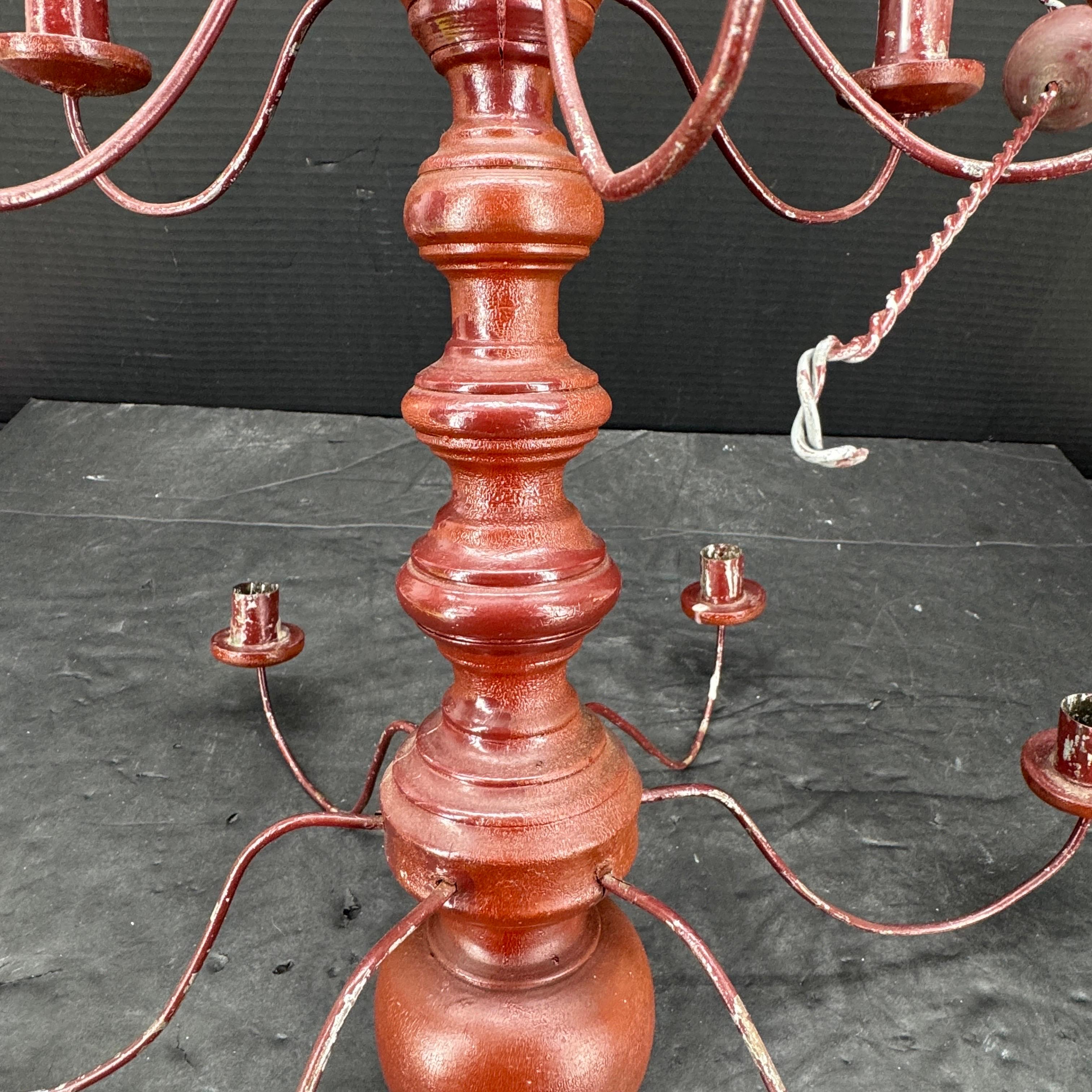 Small Swedish 12 Arm Red Wood and Wire Chandelier Light, 19th Century 5