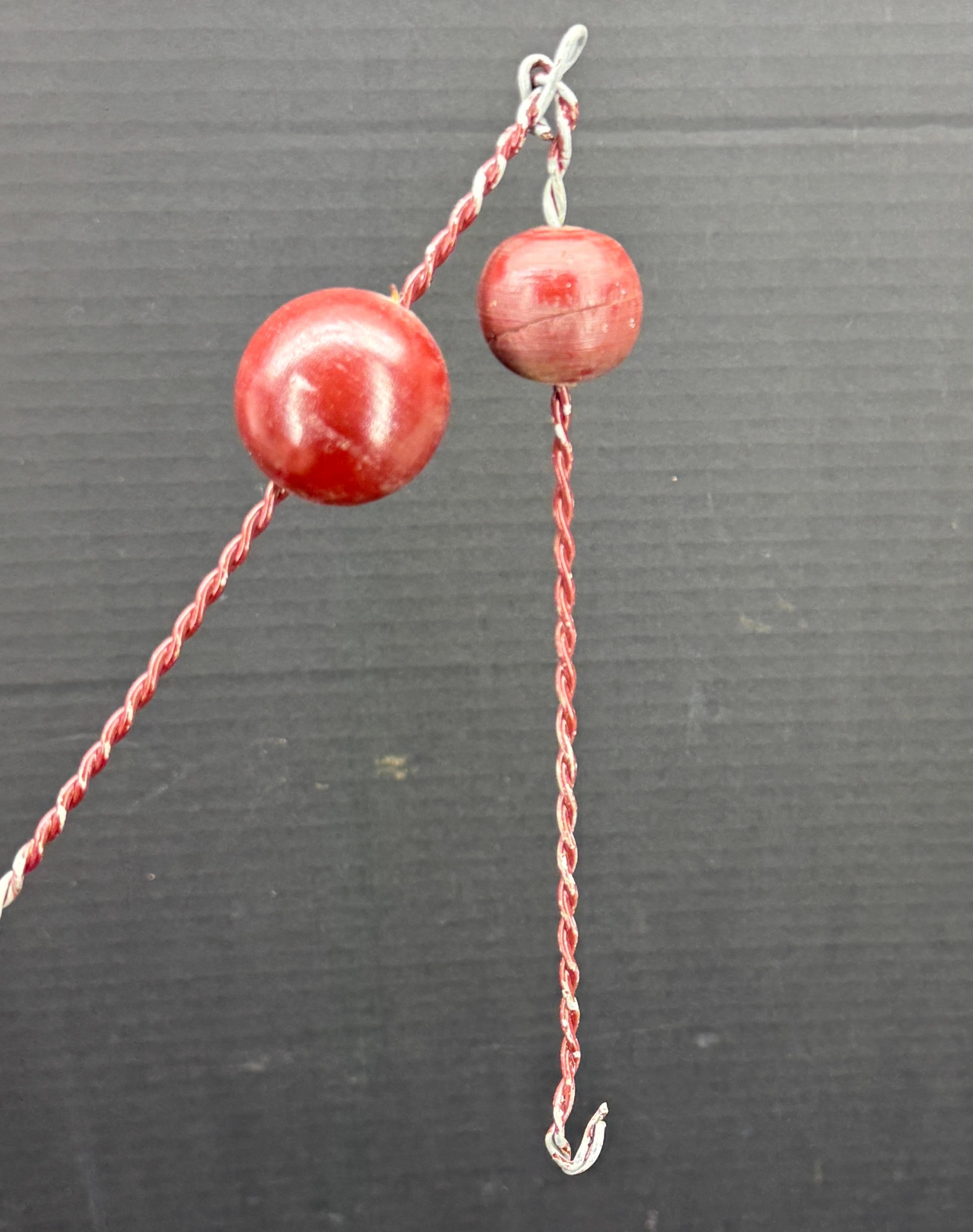 Small Swedish 12 Arm Red Wood and Wire Chandelier Light, 19th Century 7