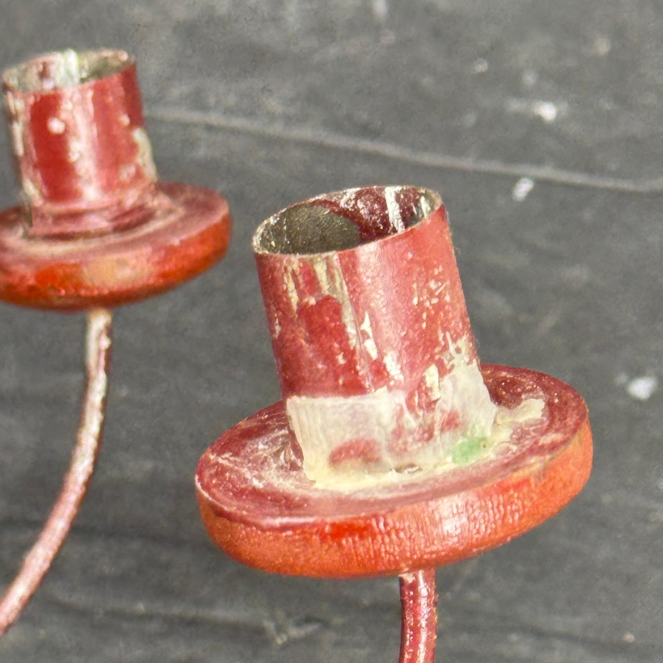 Small Swedish 12 Arm Red Wood and Wire Chandelier Light, 19th Century 10