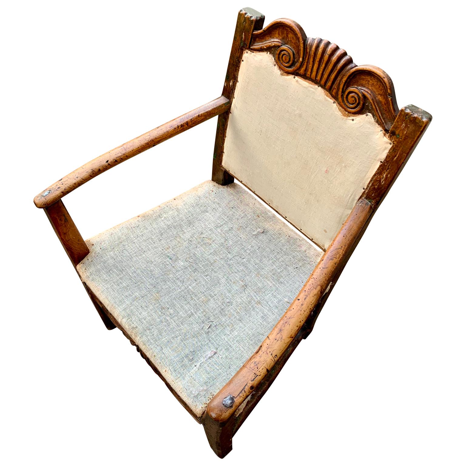Schwedischer primitiver Rokoko-Volkskunst-Sessel aus dem 18. Jahrhundert (Handgeschnitzt) im Angebot