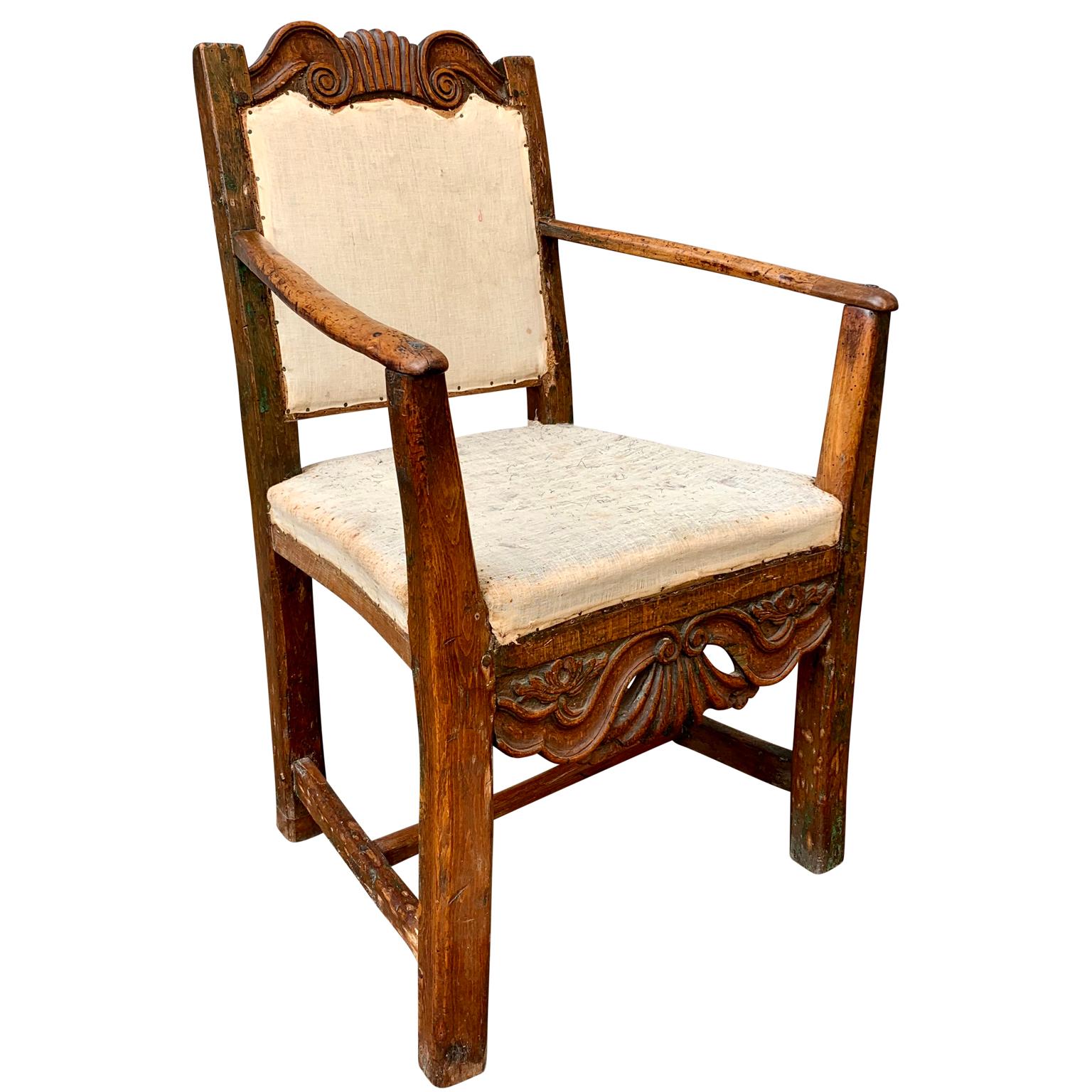 Hand-Carved Small Swedish 18th Century Primitive Rococo Folk Art Armchair For Sale