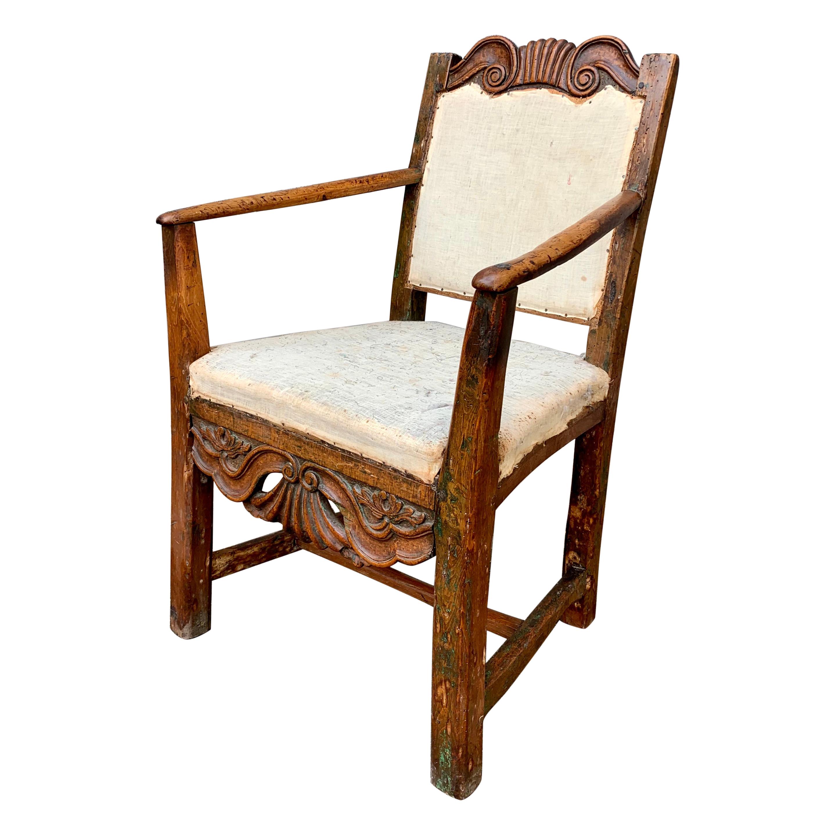 Schwedischer primitiver Rokoko-Volkskunst-Sessel aus dem 18. Jahrhundert im Angebot
