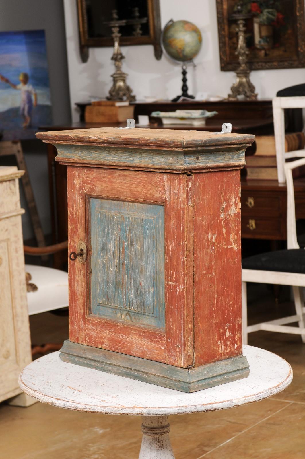 Small Swedish 19th Century Painted Wall Hanging Cabinet with Polychrome Finish 7
