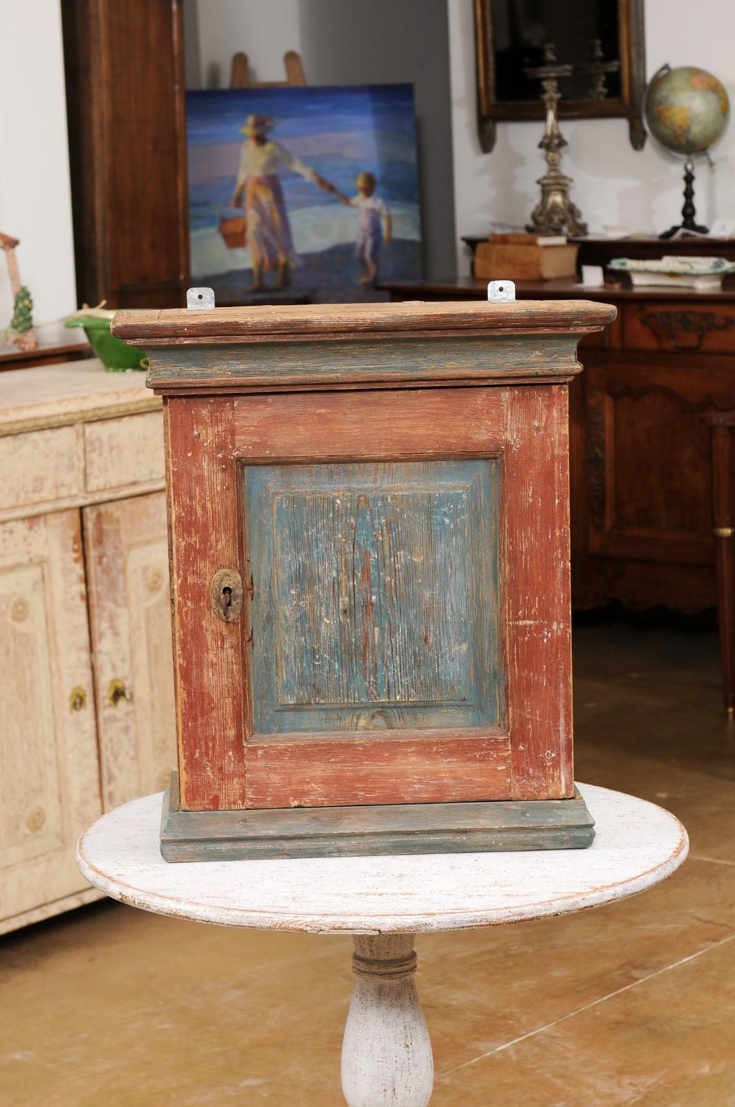 Small Swedish 19th Century Painted Wall Hanging Cabinet with Polychrome Finish 8