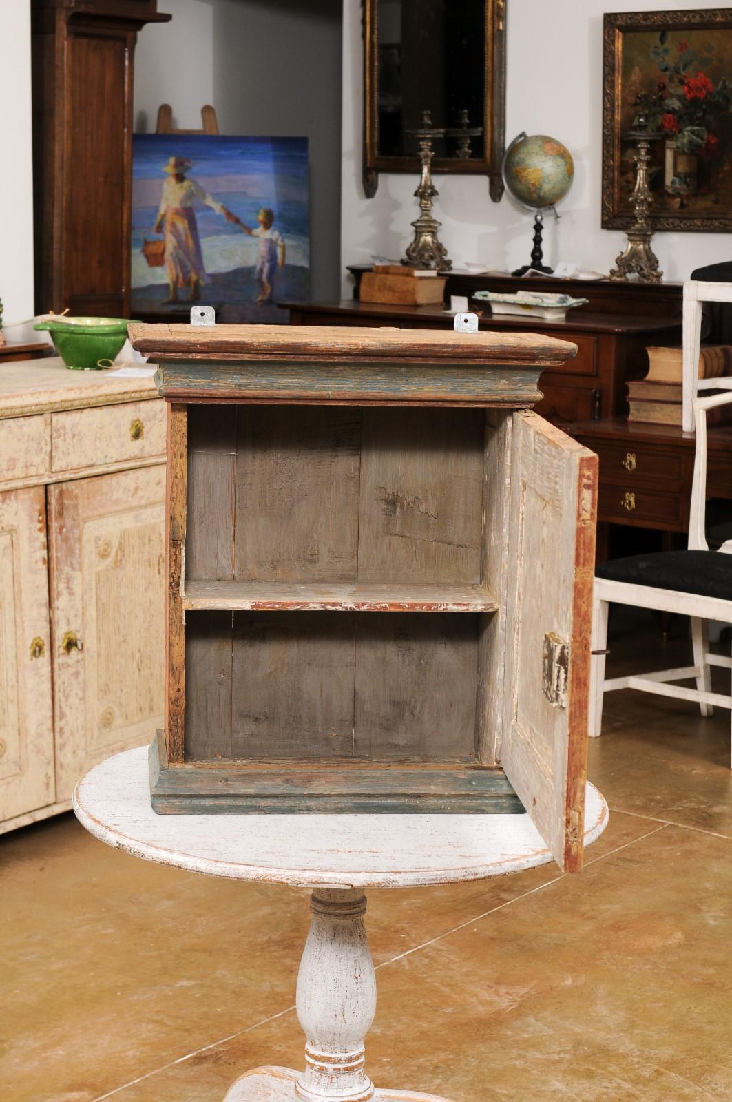 Small Swedish 19th Century Painted Wall Hanging Cabinet with Polychrome Finish 9
