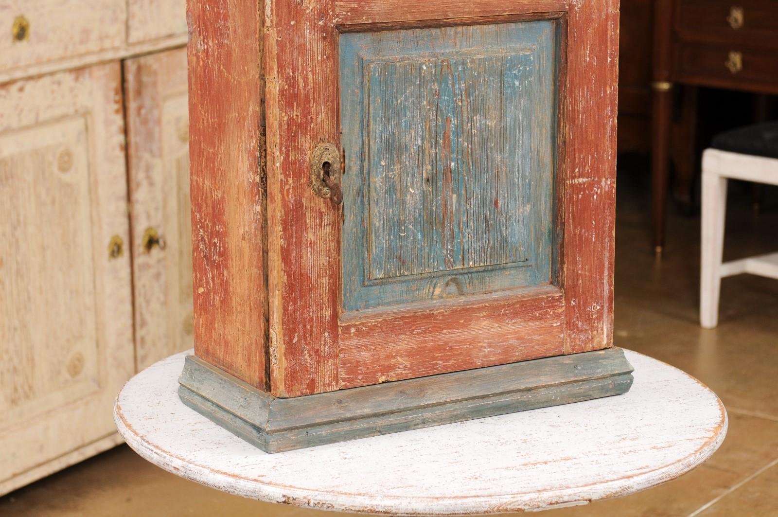 Wood Small Swedish 19th Century Painted Wall Hanging Cabinet with Polychrome Finish