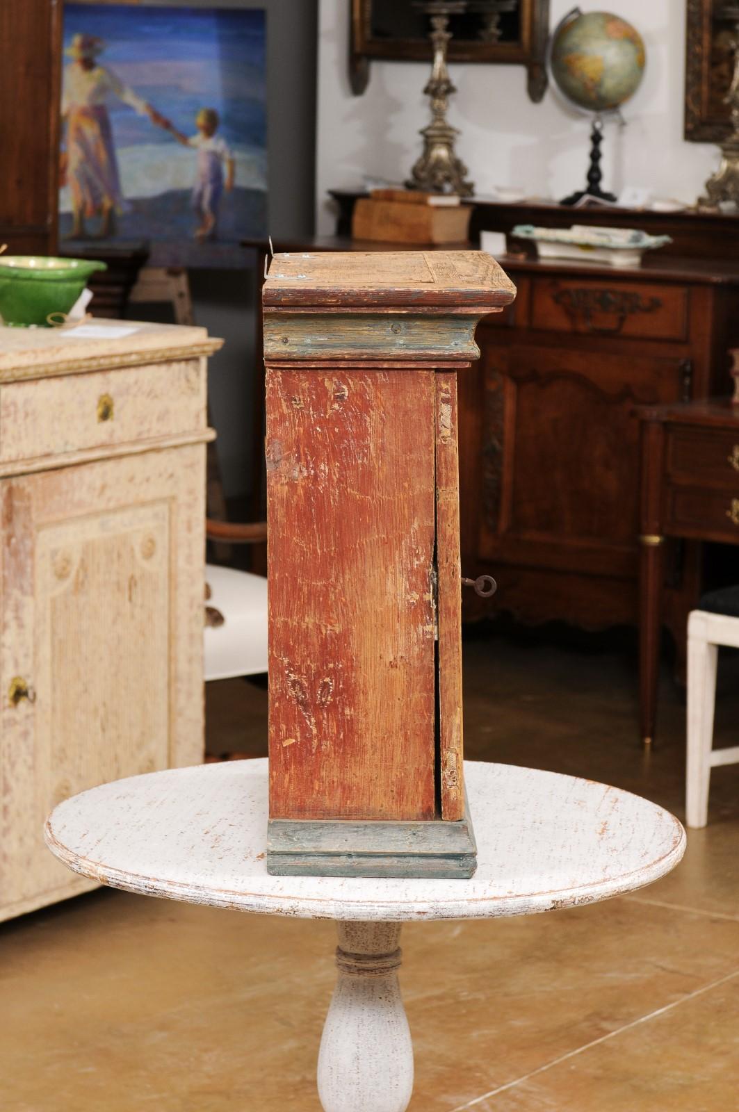 Small Swedish 19th Century Painted Wall Hanging Cabinet with Polychrome Finish 2