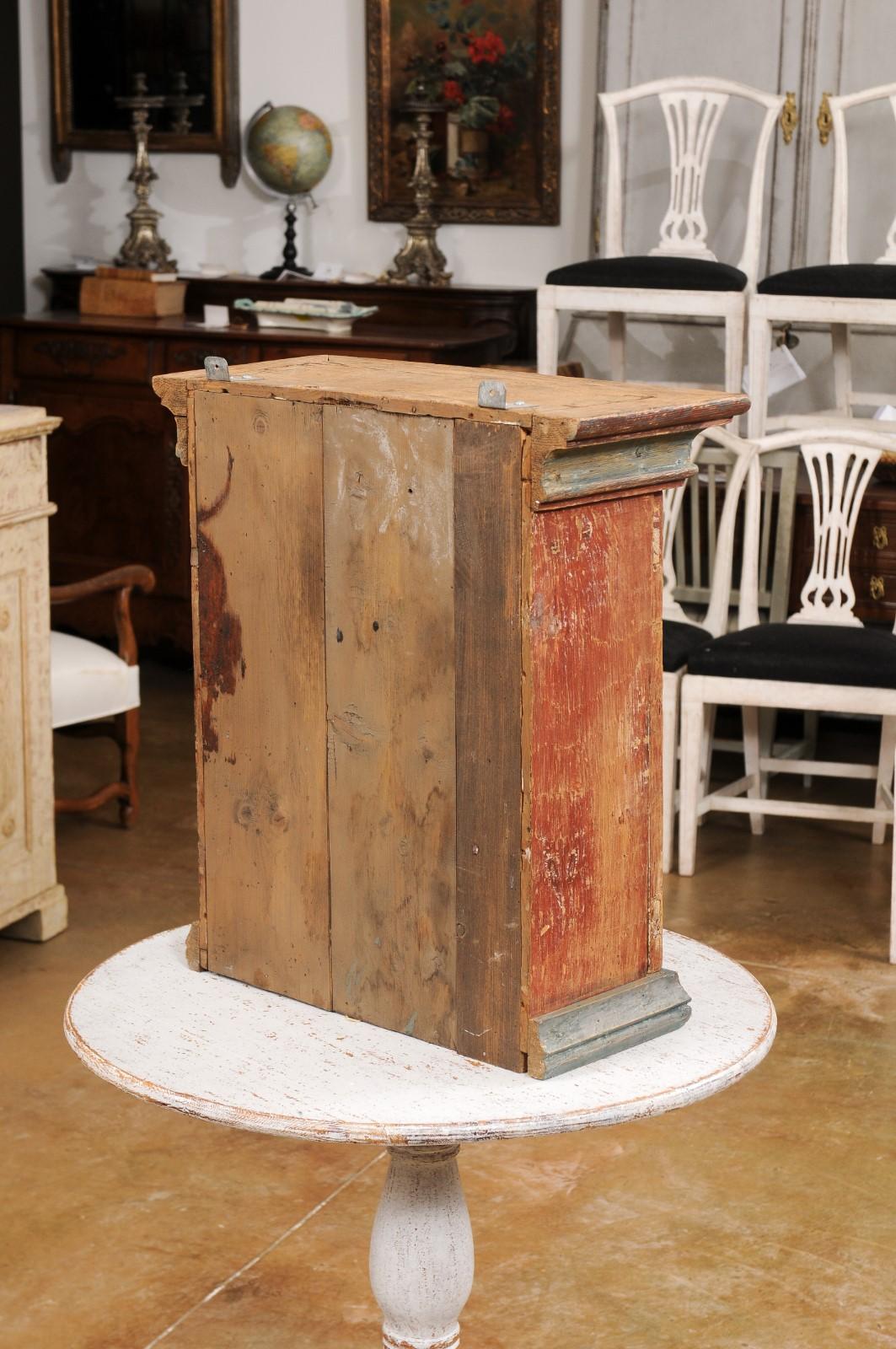 Small Swedish 19th Century Painted Wall Hanging Cabinet with Polychrome Finish 3