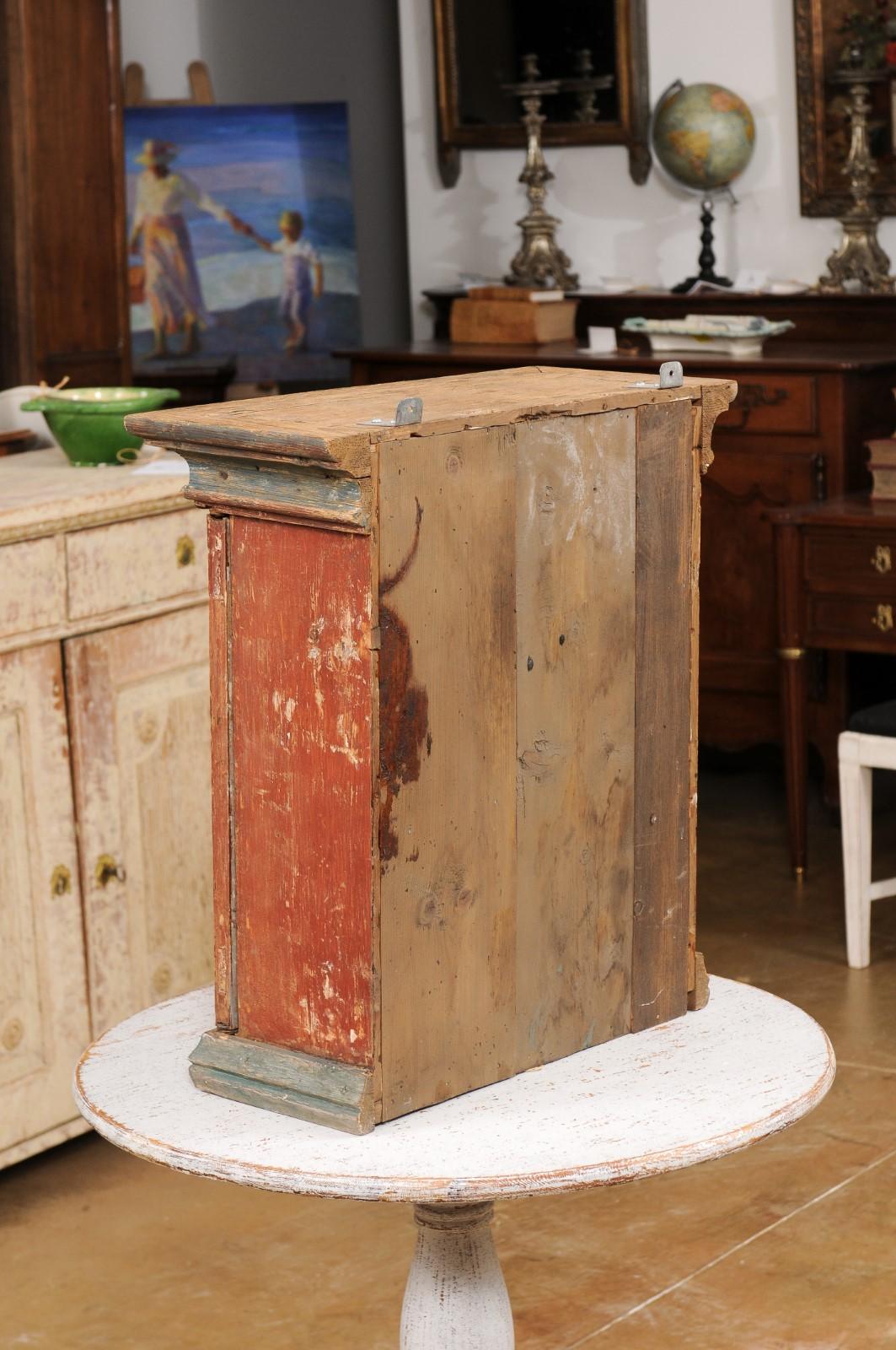 Small Swedish 19th Century Painted Wall Hanging Cabinet with Polychrome Finish 5