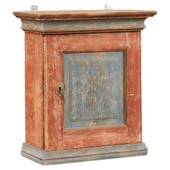 Small Swedish 19th Century Painted Wall Hanging Cabinet with Polychrome Finish