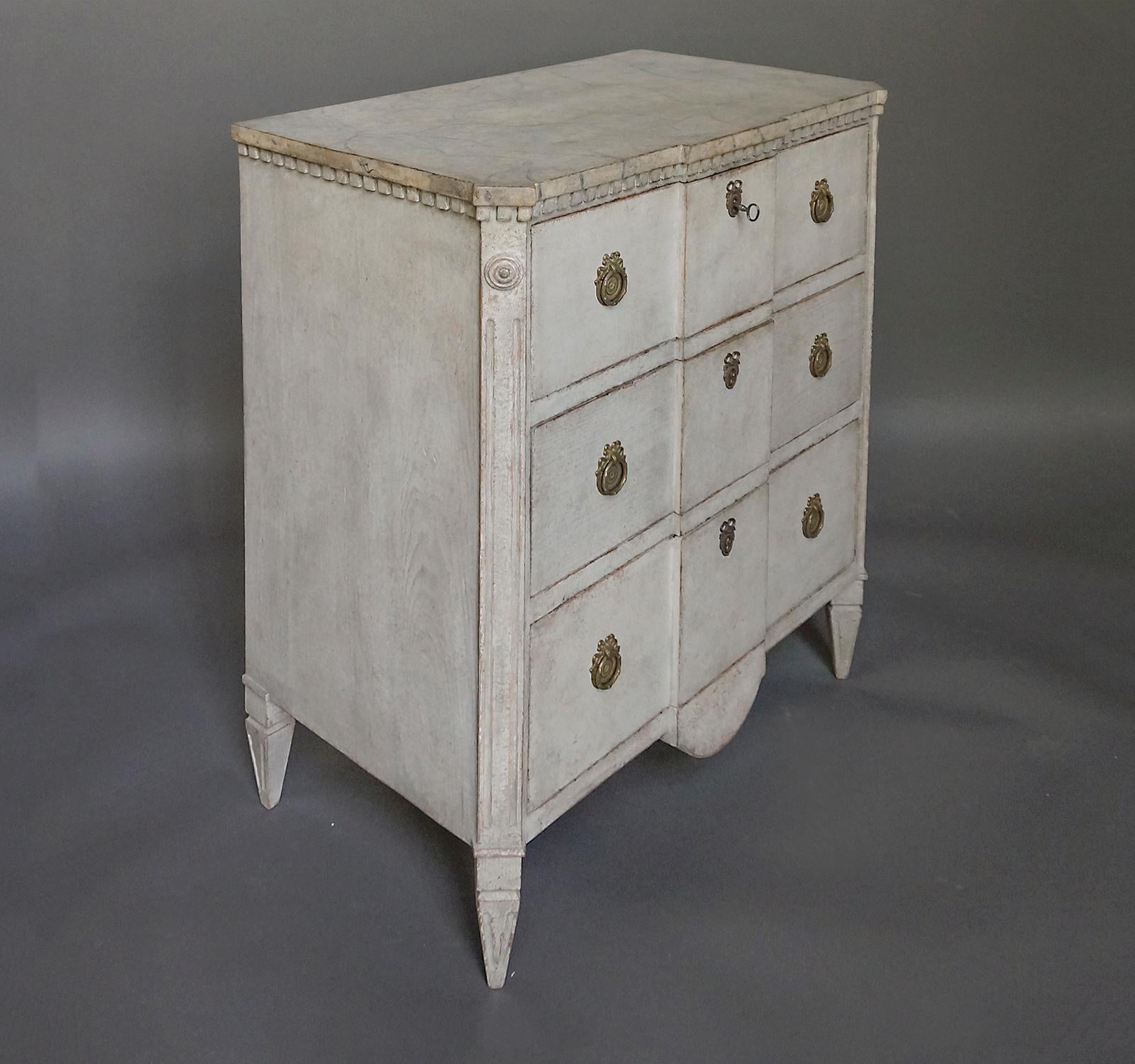 Hand-Painted Small Swedish Block Front Commode