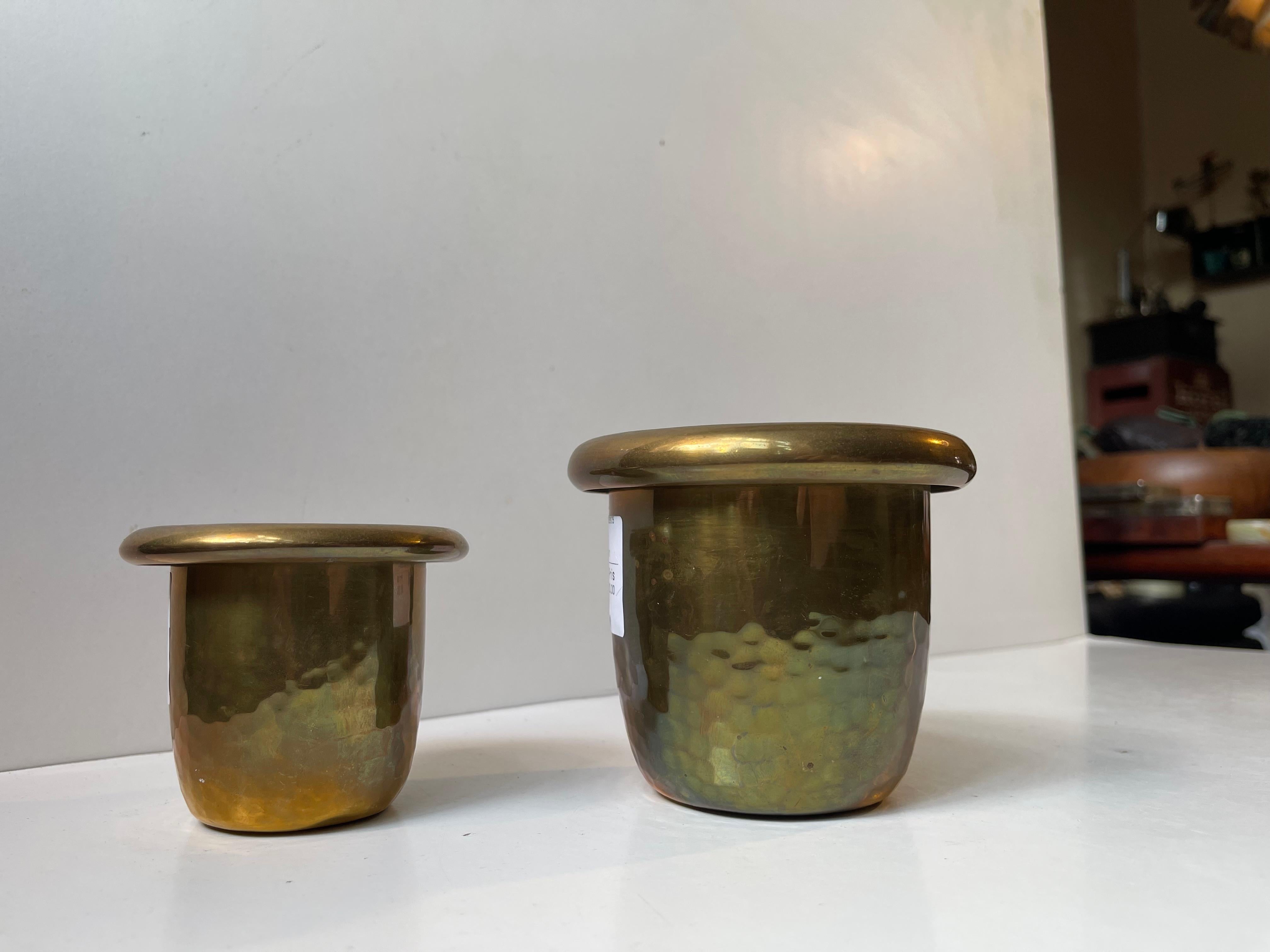 20th Century Small Swedish Grace Planters in Hammered Brass For Sale