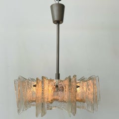 Small Swedish Mid-Century Modern Chandelier / Pendant, Slumped Glass and Brass