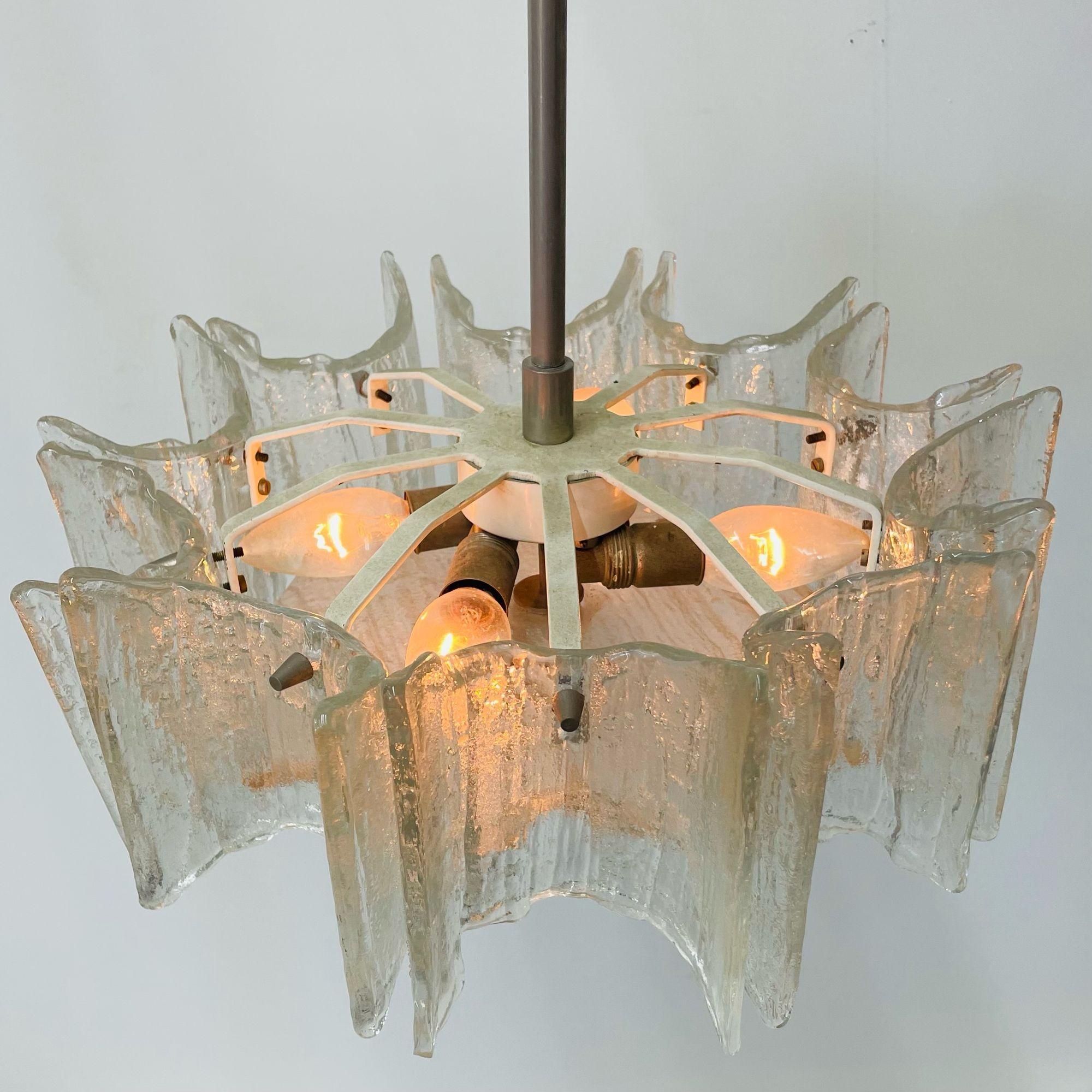 Small Swedish Mid-Century Modern Chandelier / Pendant, Slumped Glass and Brass In Good Condition For Sale In Stamford, CT