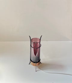 Small Swedish Modern Table Lamp in Copper, Iron & Purple Glass, 1970s