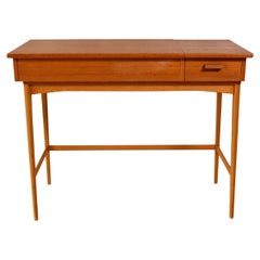 Small Swedish Modern Writing Desk / Vanity In Teak