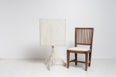 Small Swedish Antique White Rustic Country Tilt Top Column Table