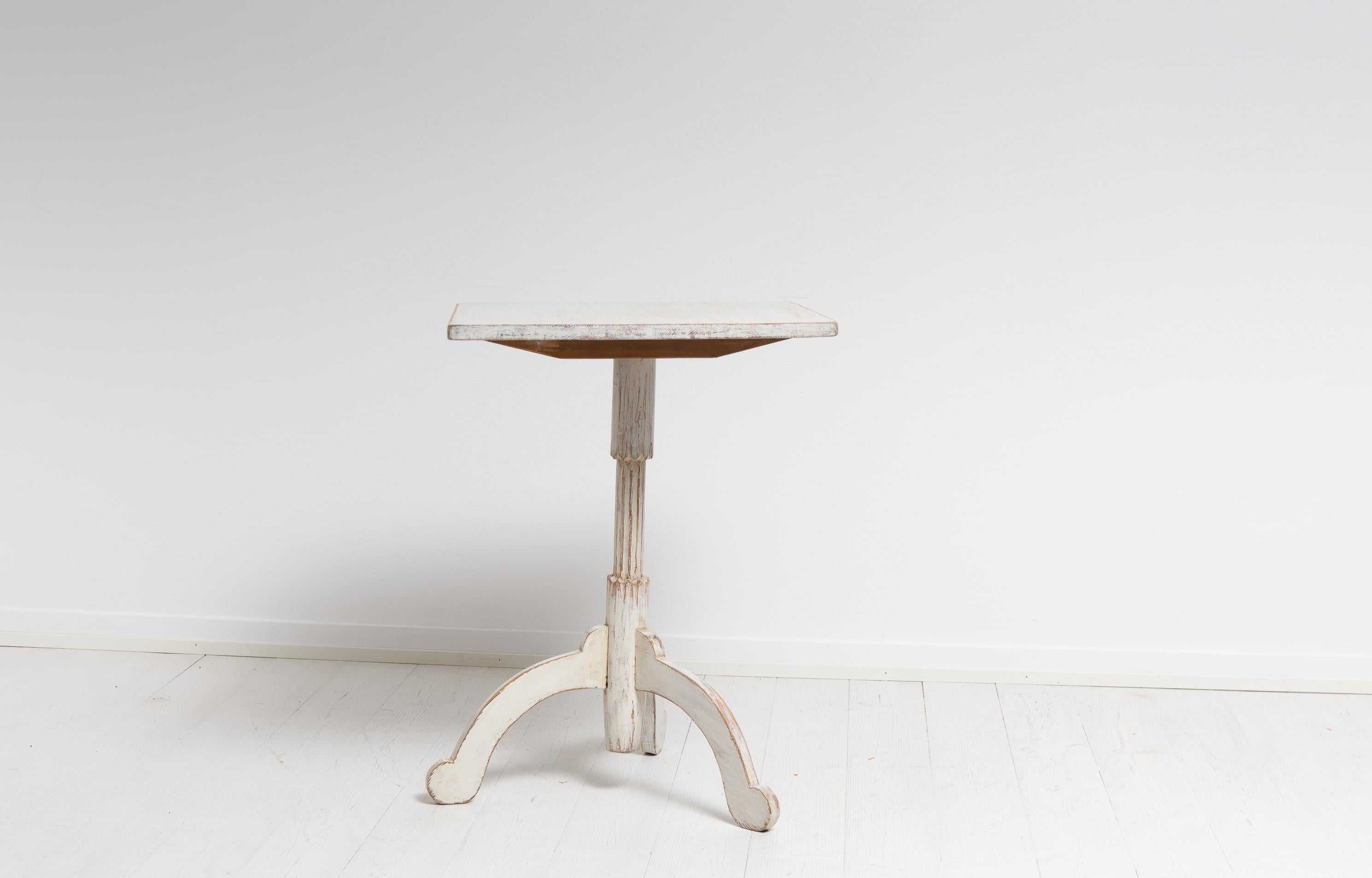 19th Century Small Swedish Antique White Rustic Country Tilt Top Column Table For Sale
