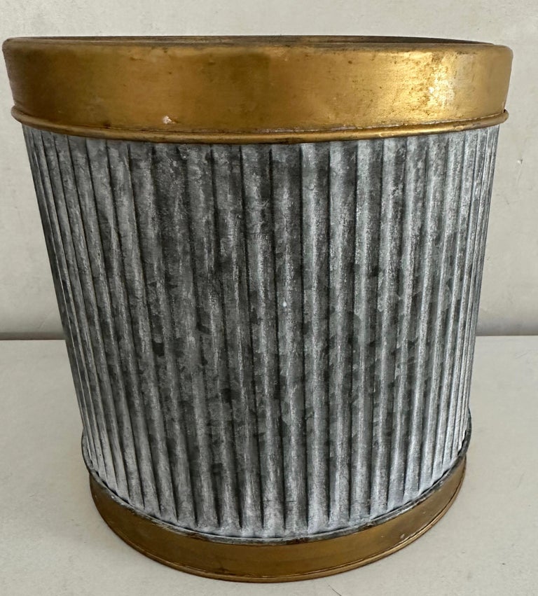 Gustavian Small Swedish Style Metal Gilt Edge Wastebasket with Vintage Feel For Sale