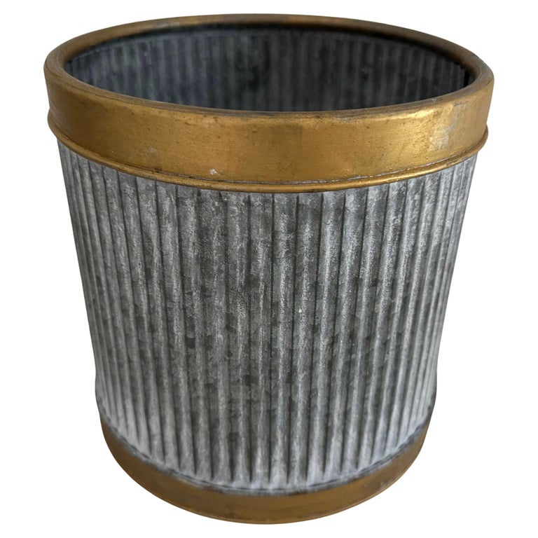 Small Swedish Style Metal Gilt Edge Wastebasket with Vintage Feel For Sale
