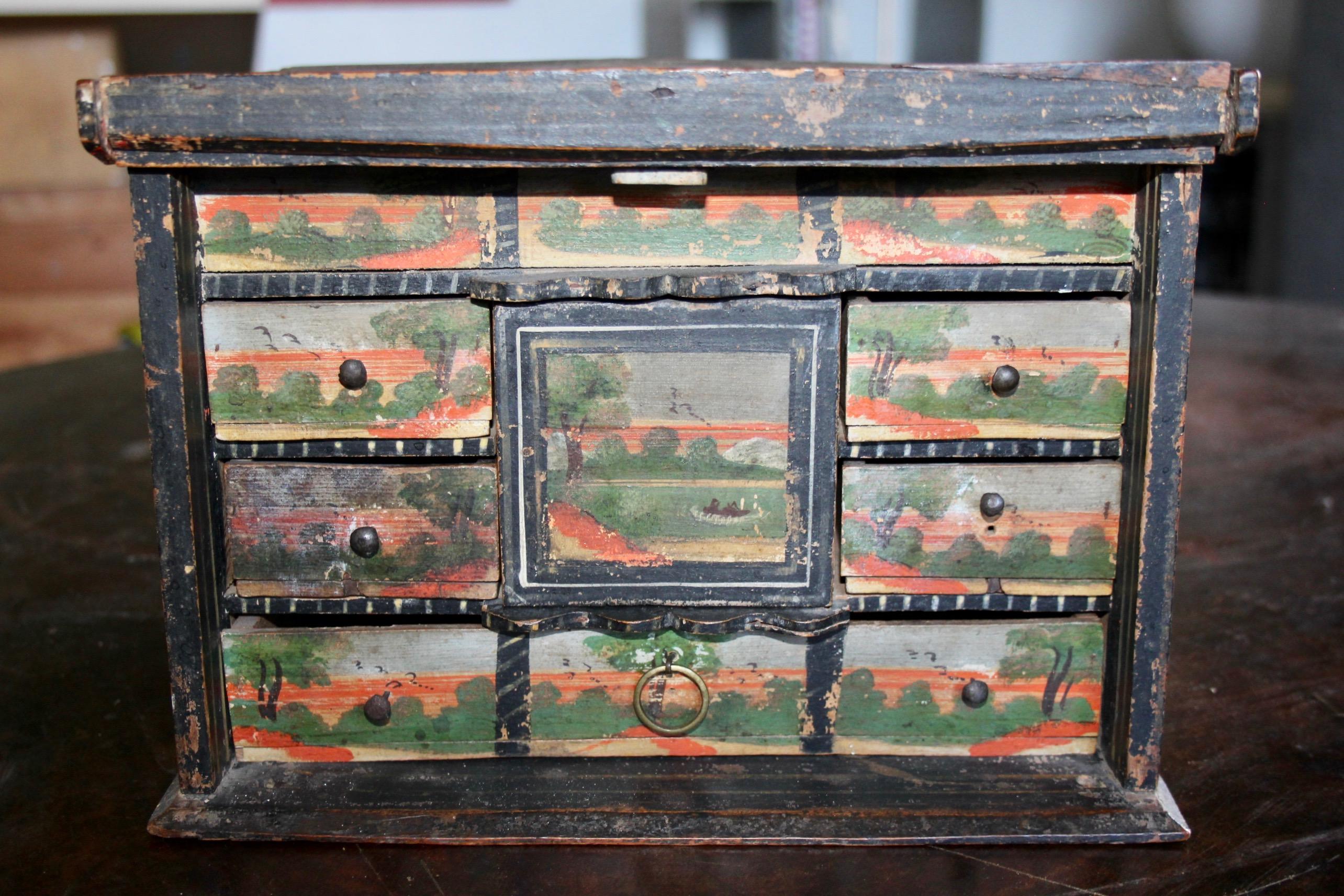 Small Swiss alp painted  cabinet For Sale 11