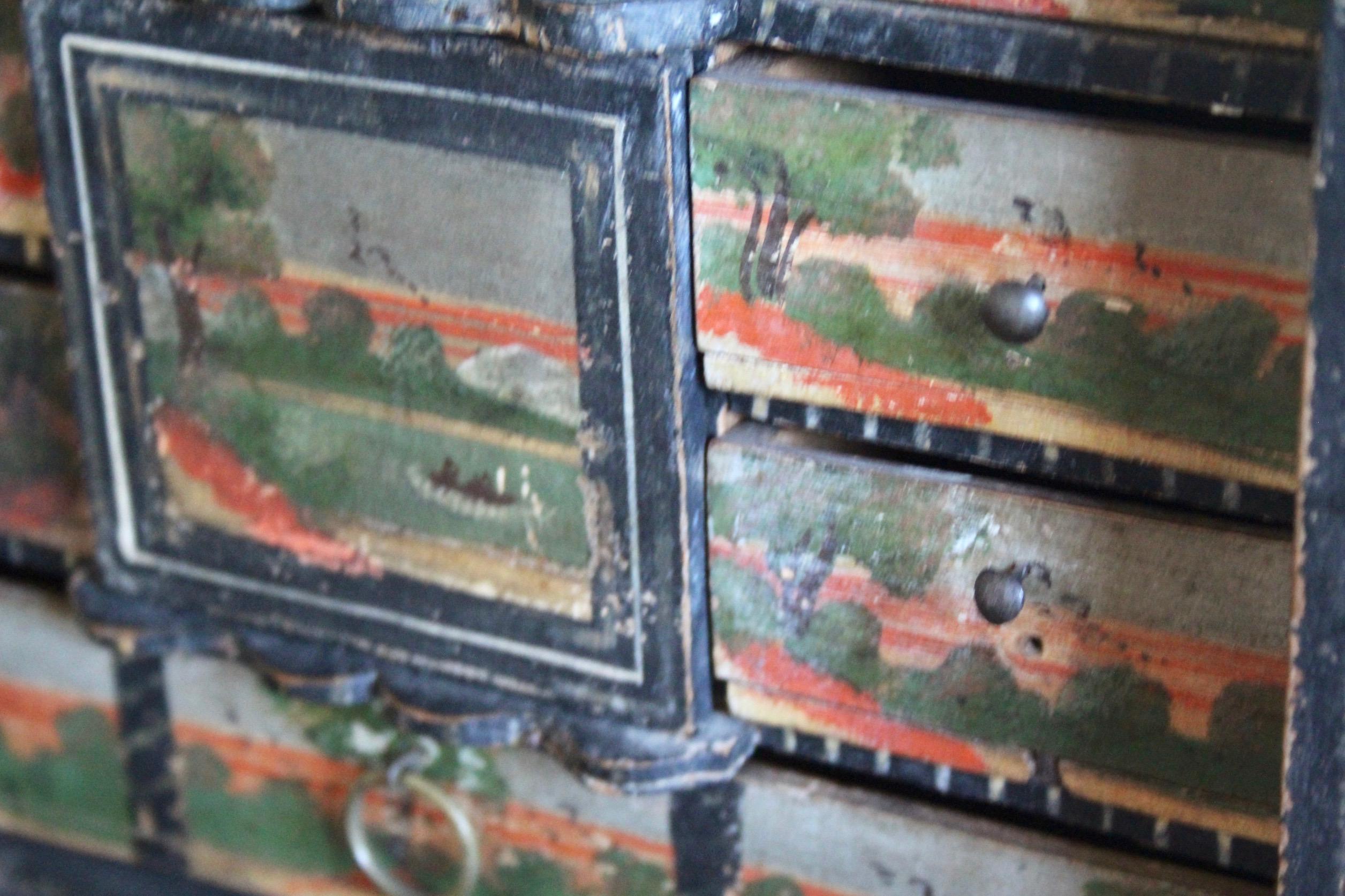 19th Century Small Swiss alp painted  cabinet For Sale