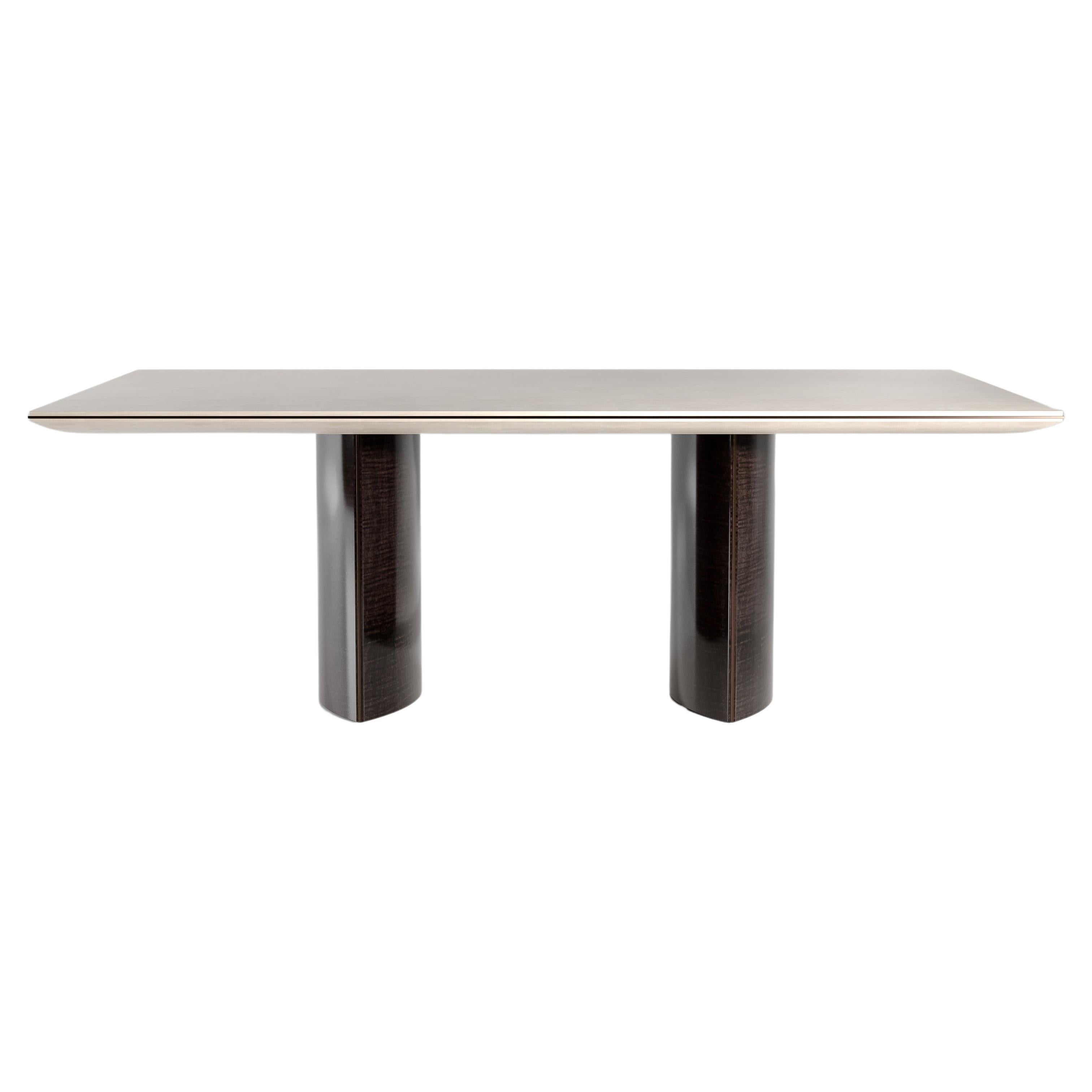 Two-Tone Sycamore Wood Modern Dining Table with Pedestals For Sale