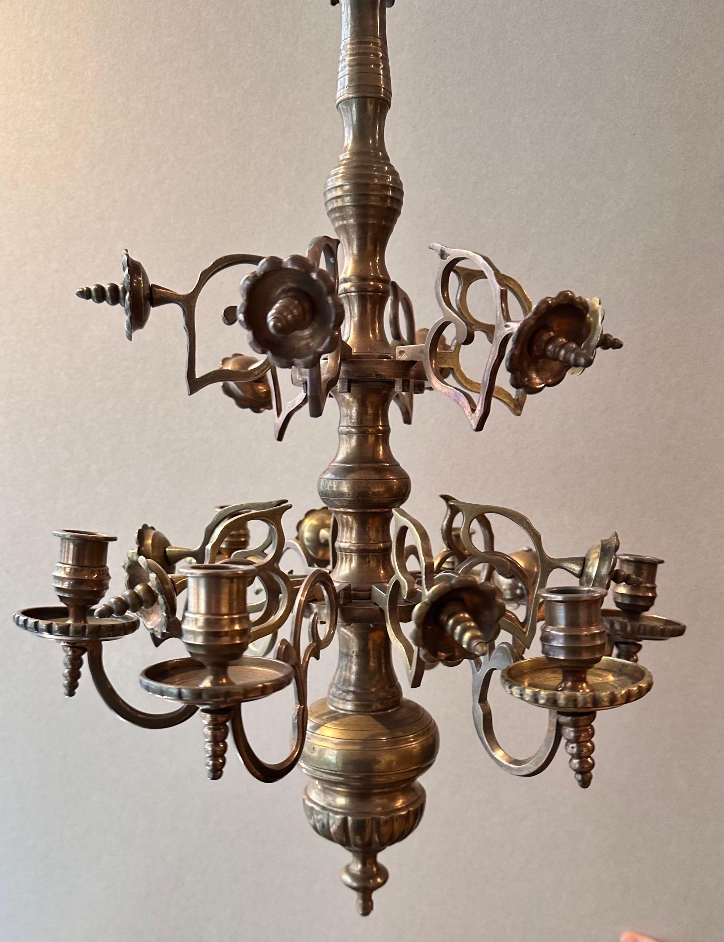 Small Synagogue Bronze Chandelier, 19th Century 17th Century Style For Sale 7