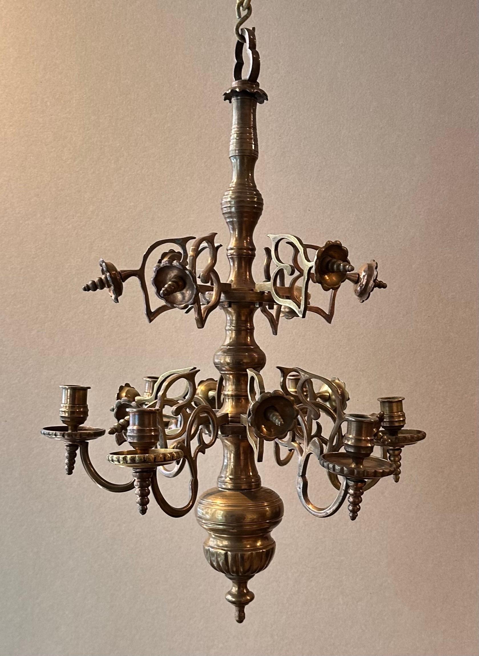 Small Synagogue Bronze Chandelier, 19th Century 17th Century Style For Sale 8