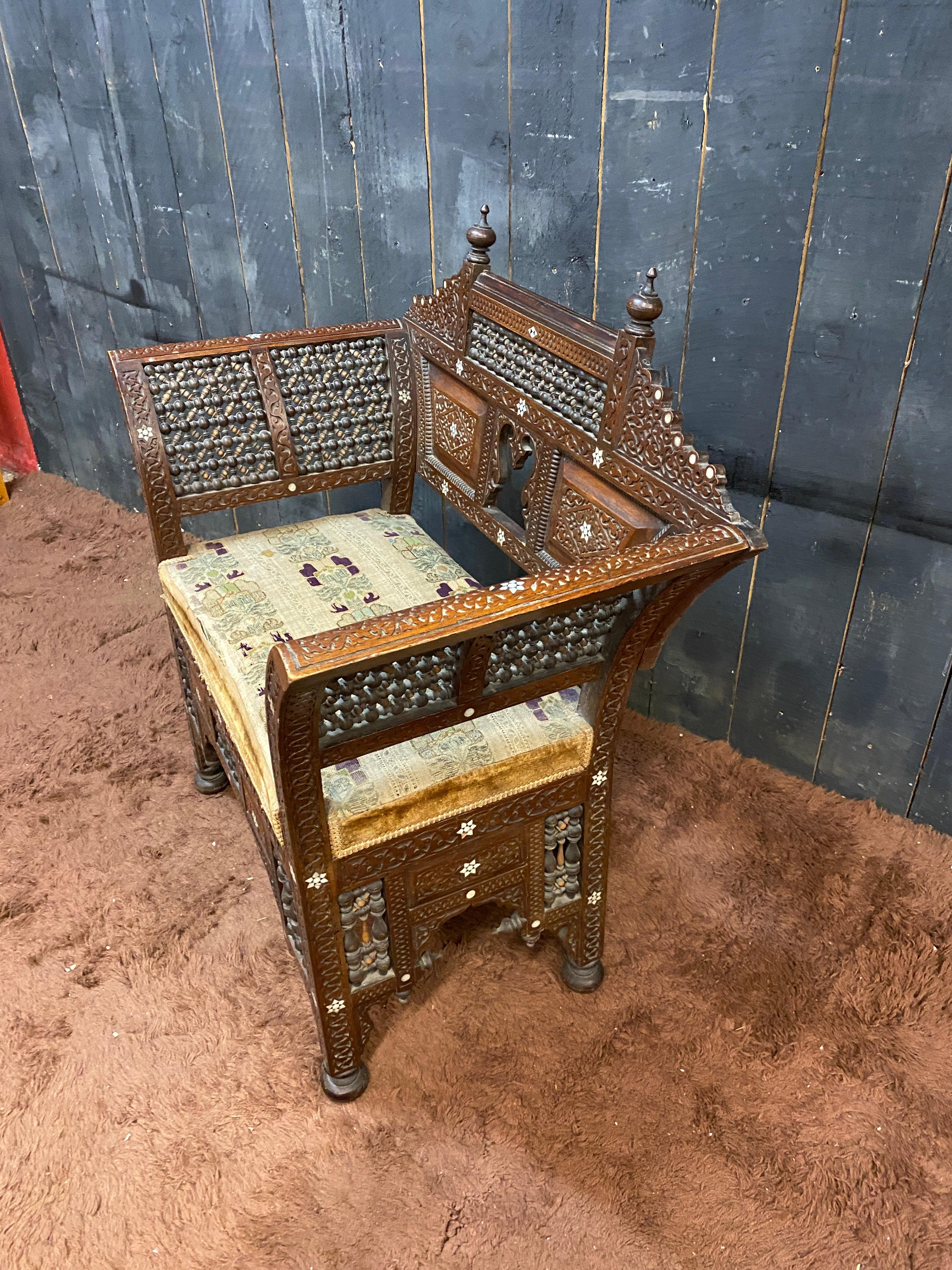 19th Century small Syrian bench, oriental work from the mid-19th century  For Sale