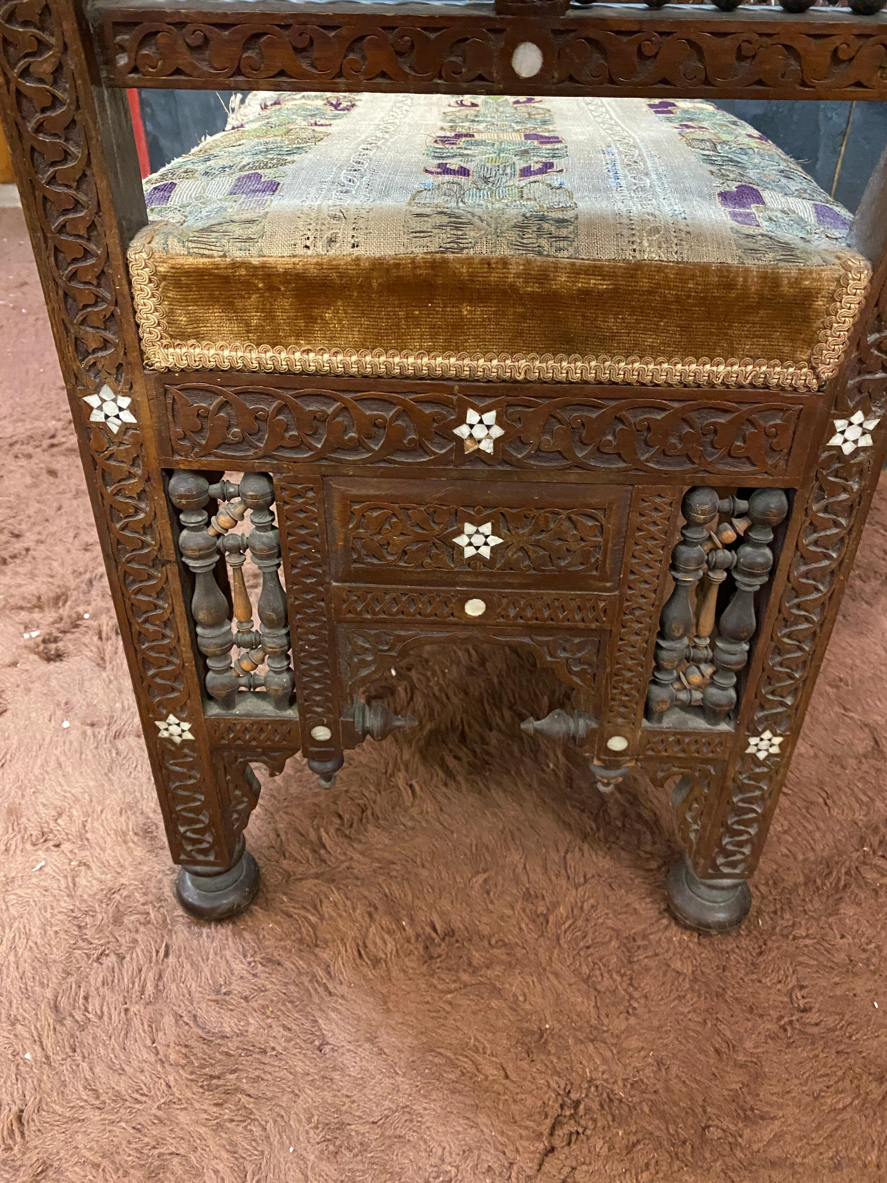 Wood small Syrian bench, oriental work from the mid-19th century  For Sale