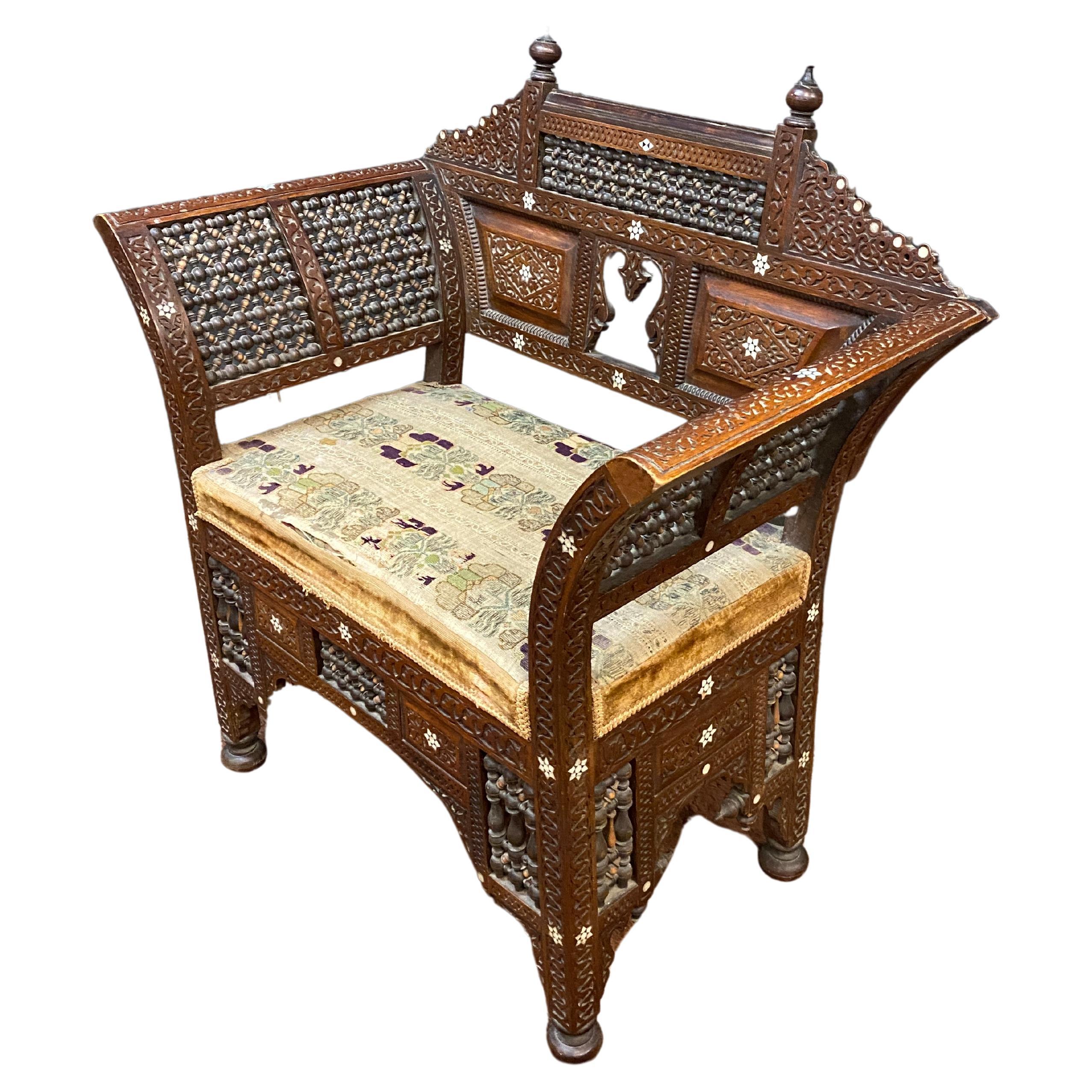 small Syrian bench, oriental work from the mid-19th century  For Sale