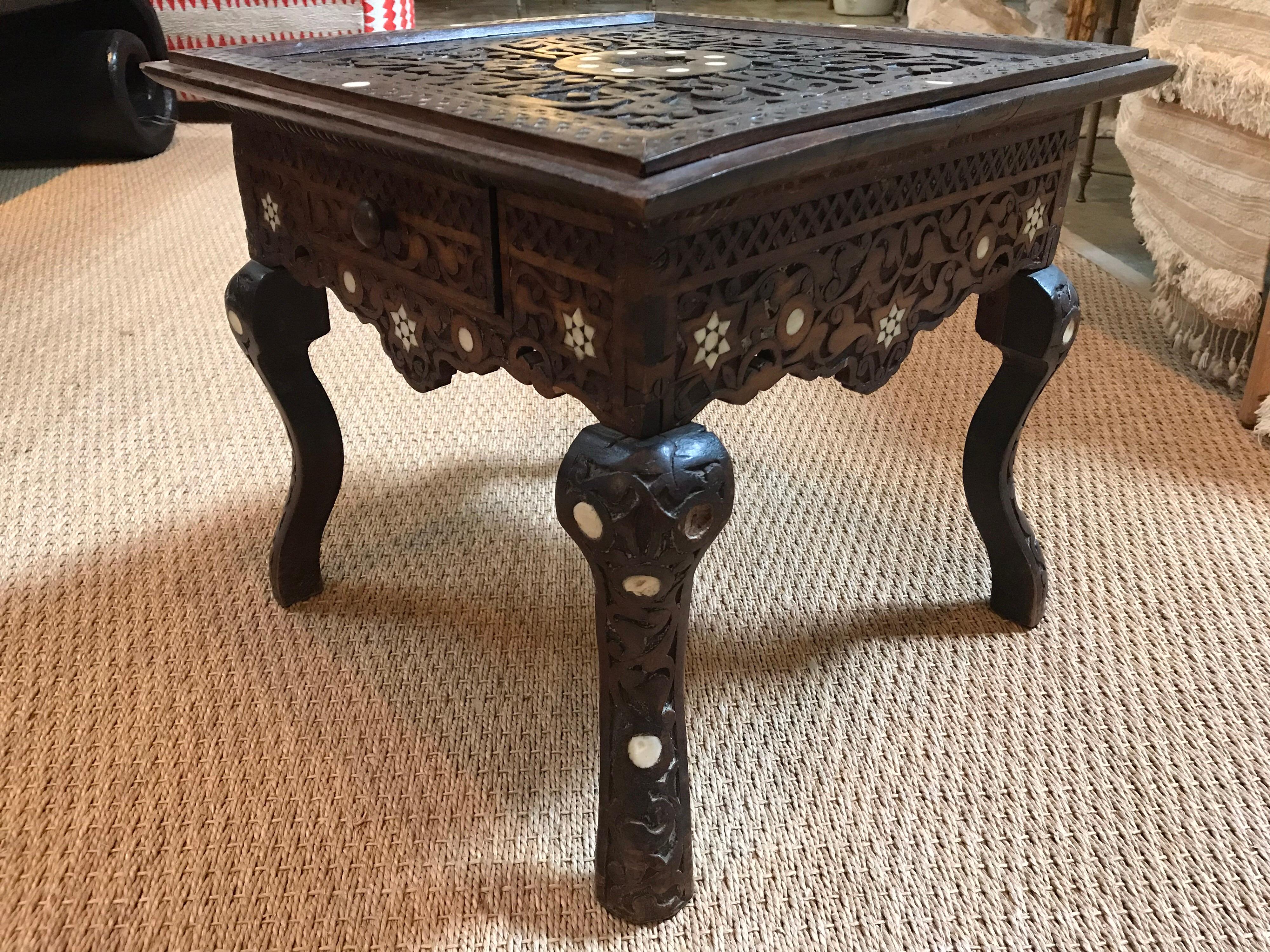 Small Syrian Inlaid Table with Drawer 6