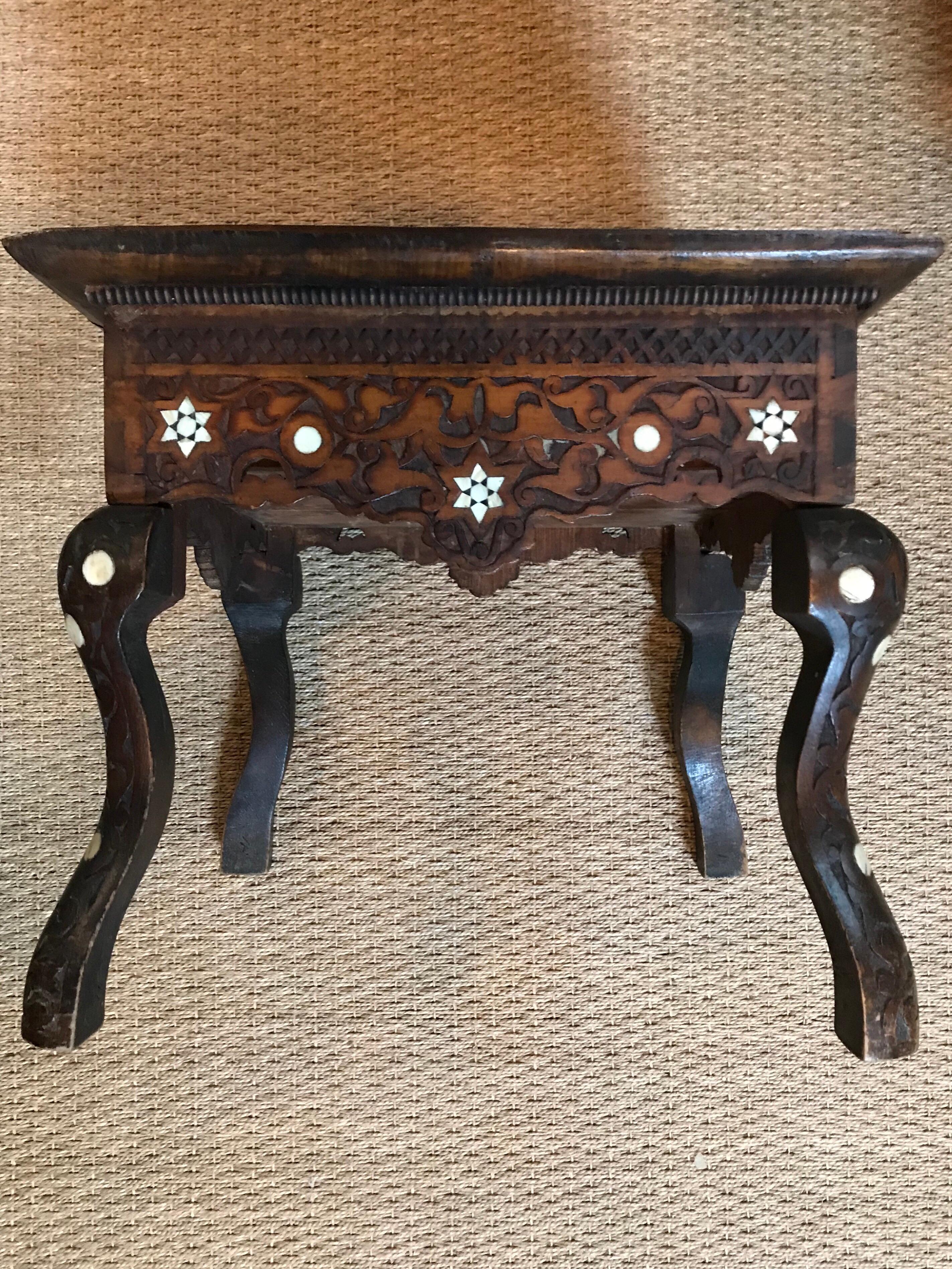 19th Century Small Syrian Inlaid Table with Drawer