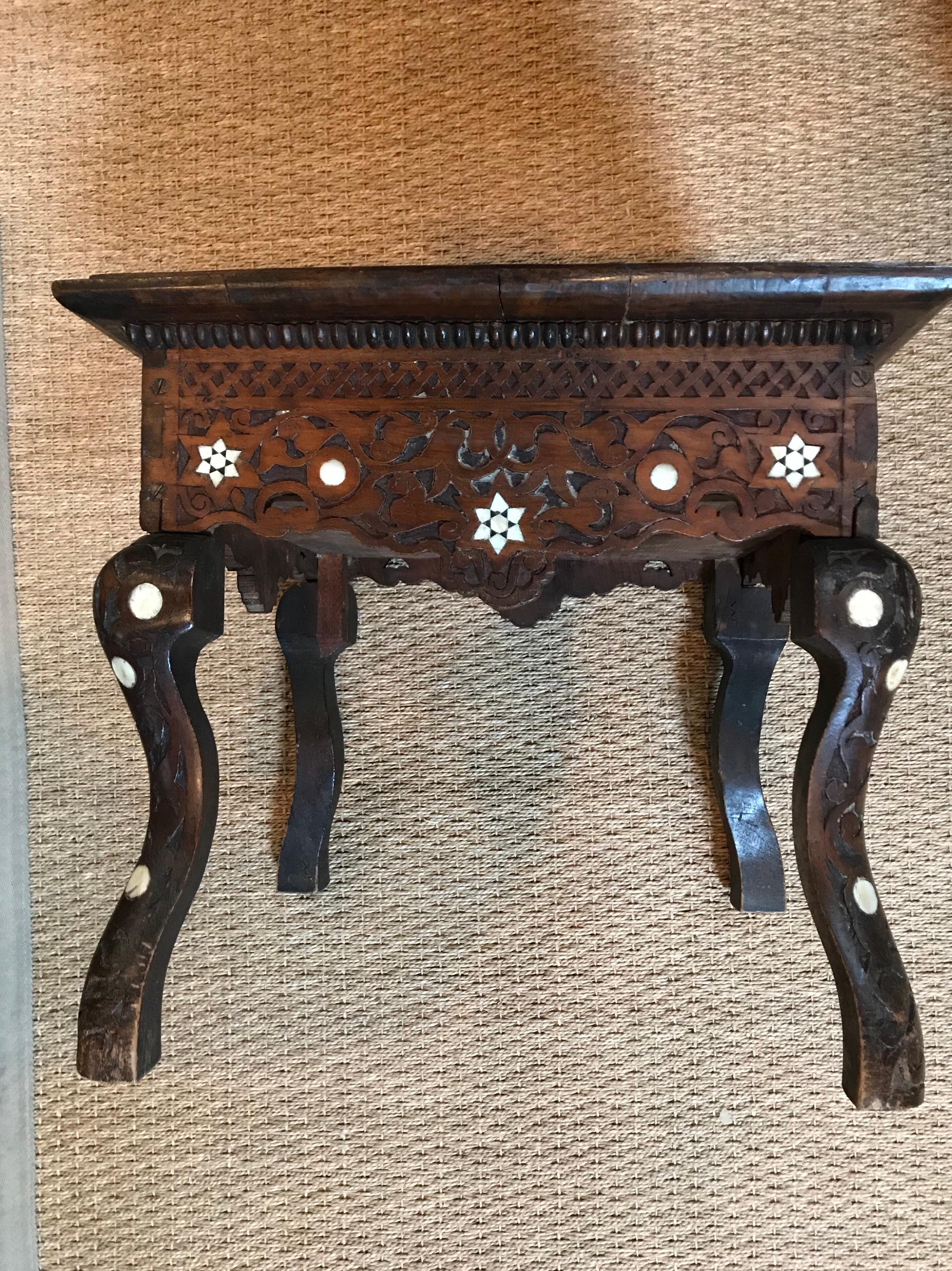 Wood Small Syrian Inlaid Table with Drawer