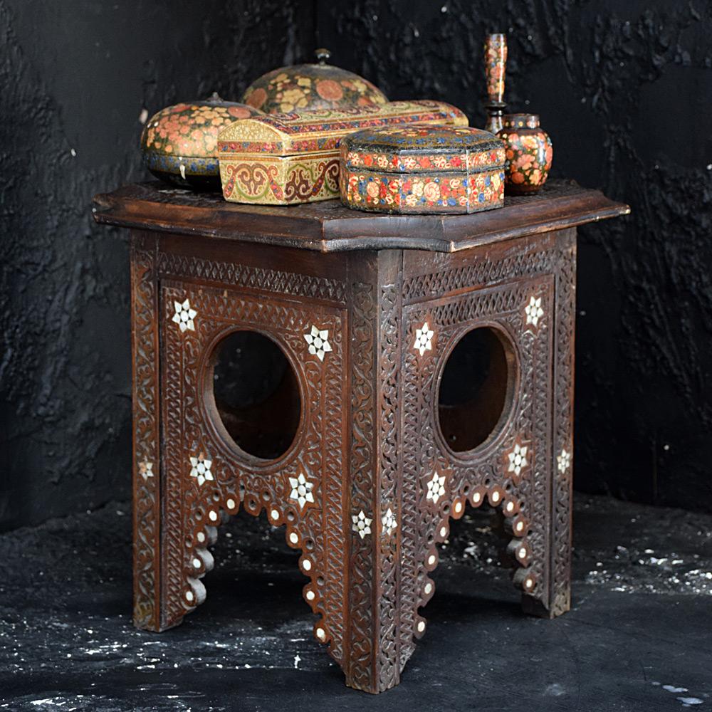 Hand-Carved Small Syrian Moorish Side Table For Sale