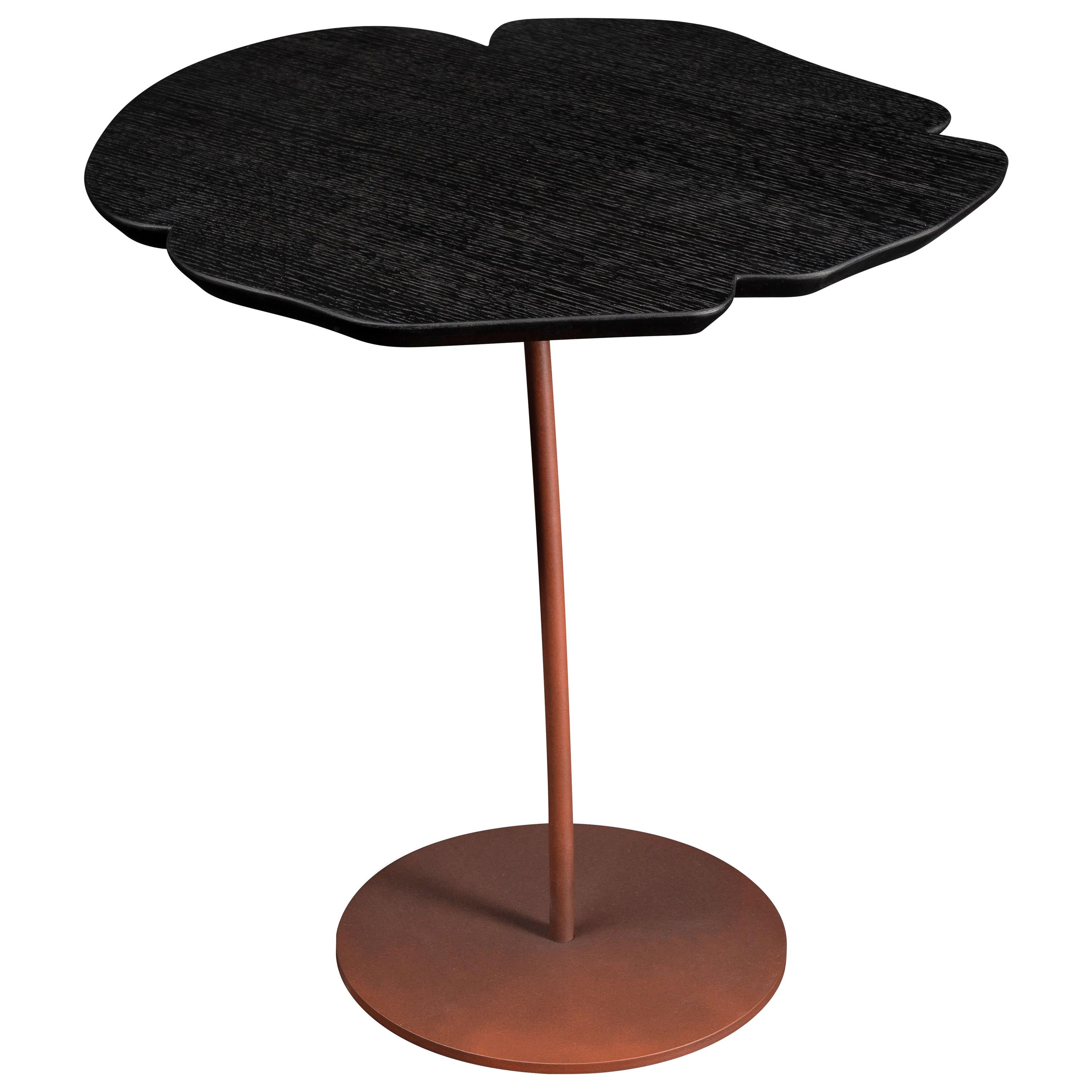 Small Table Andy, Flower Shape, Oak Top and Metal Base, Italy