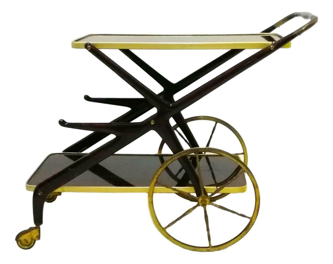 Brass Small Table Bar Cart Design Cesare Lacca, 1960s For Sale