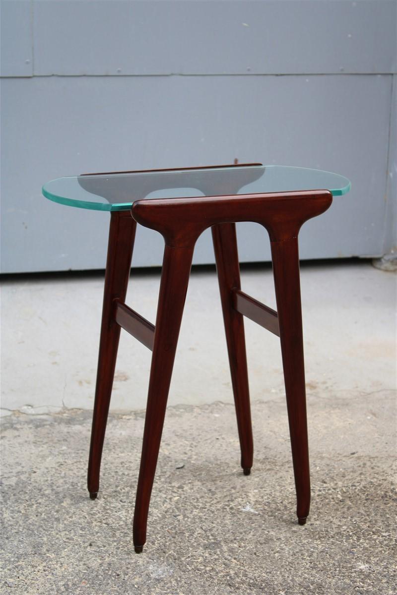 Small Table Coffee Cesare Lacca Midcentury Italian Design Mahogany Glass Top In Good Condition In Palermo, Sicily