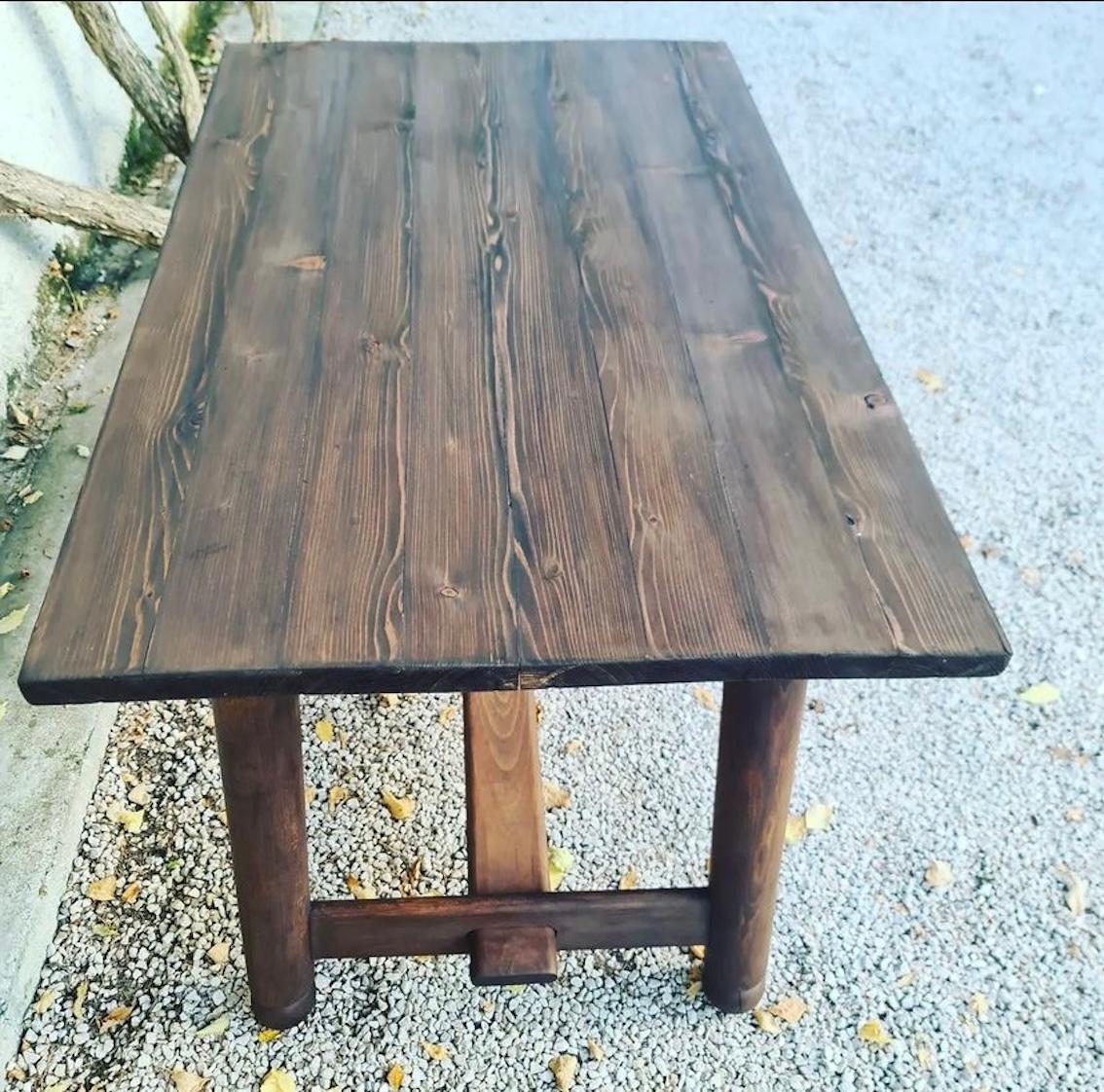 Pine small table in the style of Georges Robert For Sale