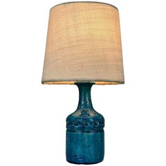 Mid Century Modern Small Table Lamp Blue Ceramic Glaze by Bent Nordsted 