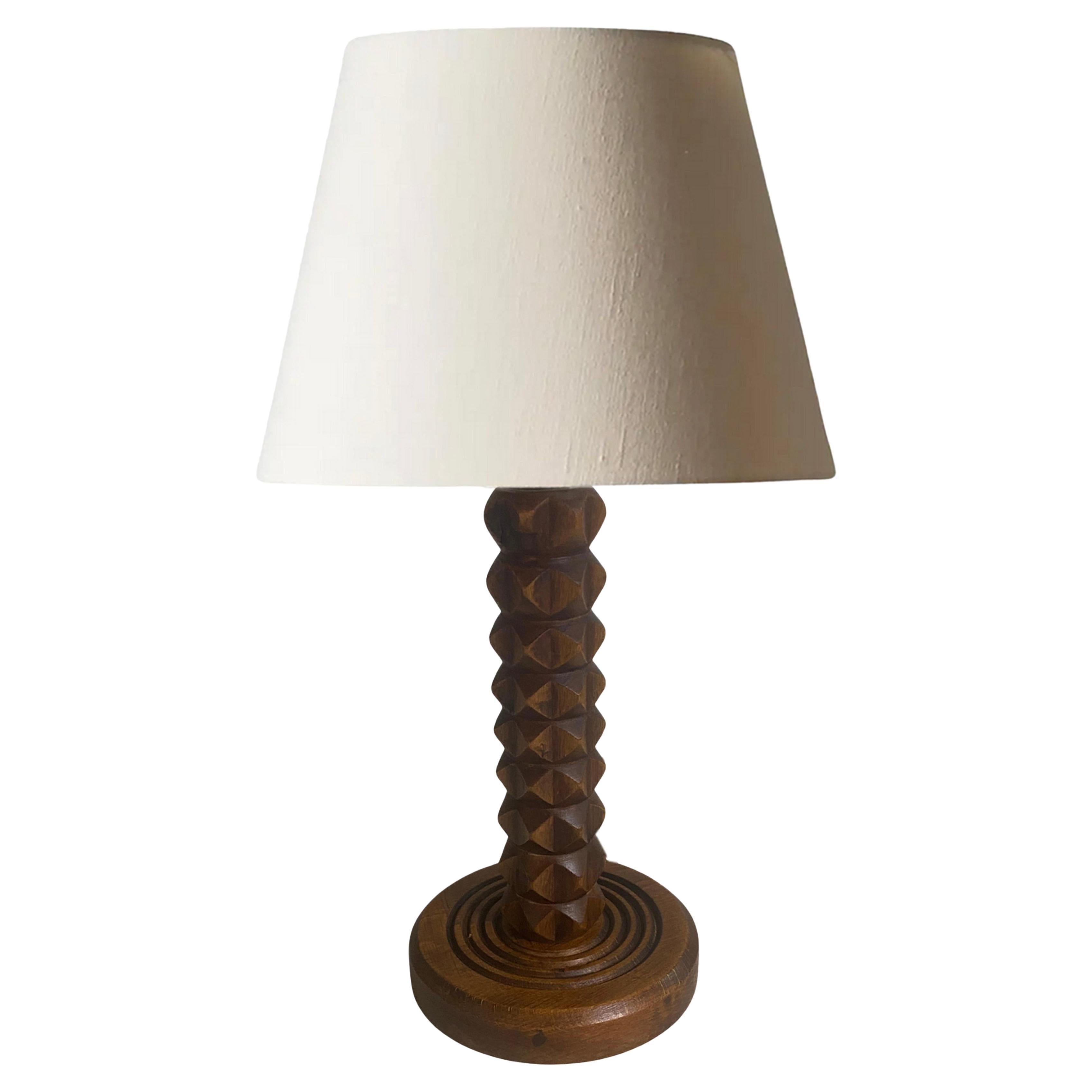 Small Table Lamp Brutalist wood Brown color France 20th Century