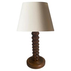 Small Table Lamp Brutalist wood Brown color France 20th Century