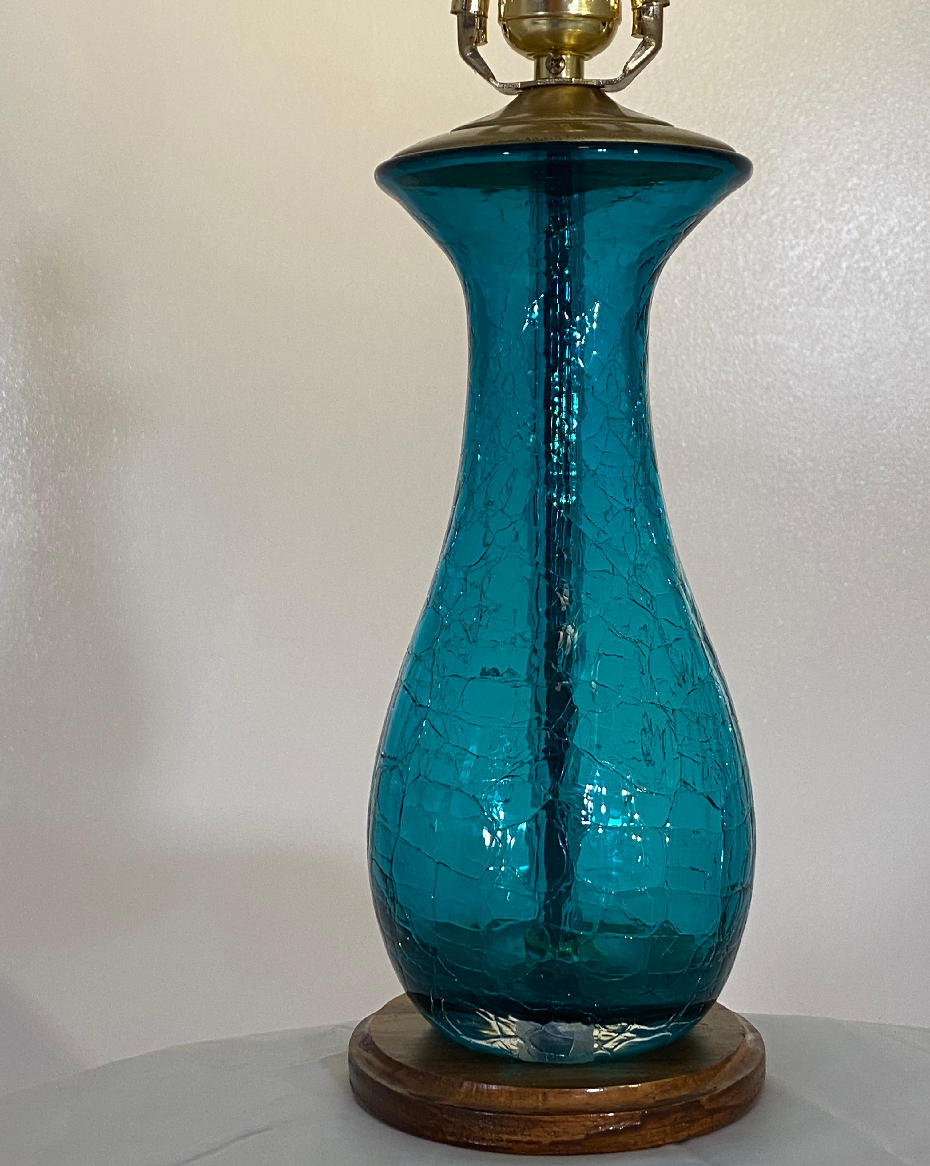 Mid-Century Modern Small Table Lamp by Blenko in Teal