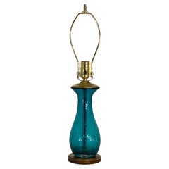 Retro Small Table Lamp by Blenko in Teal