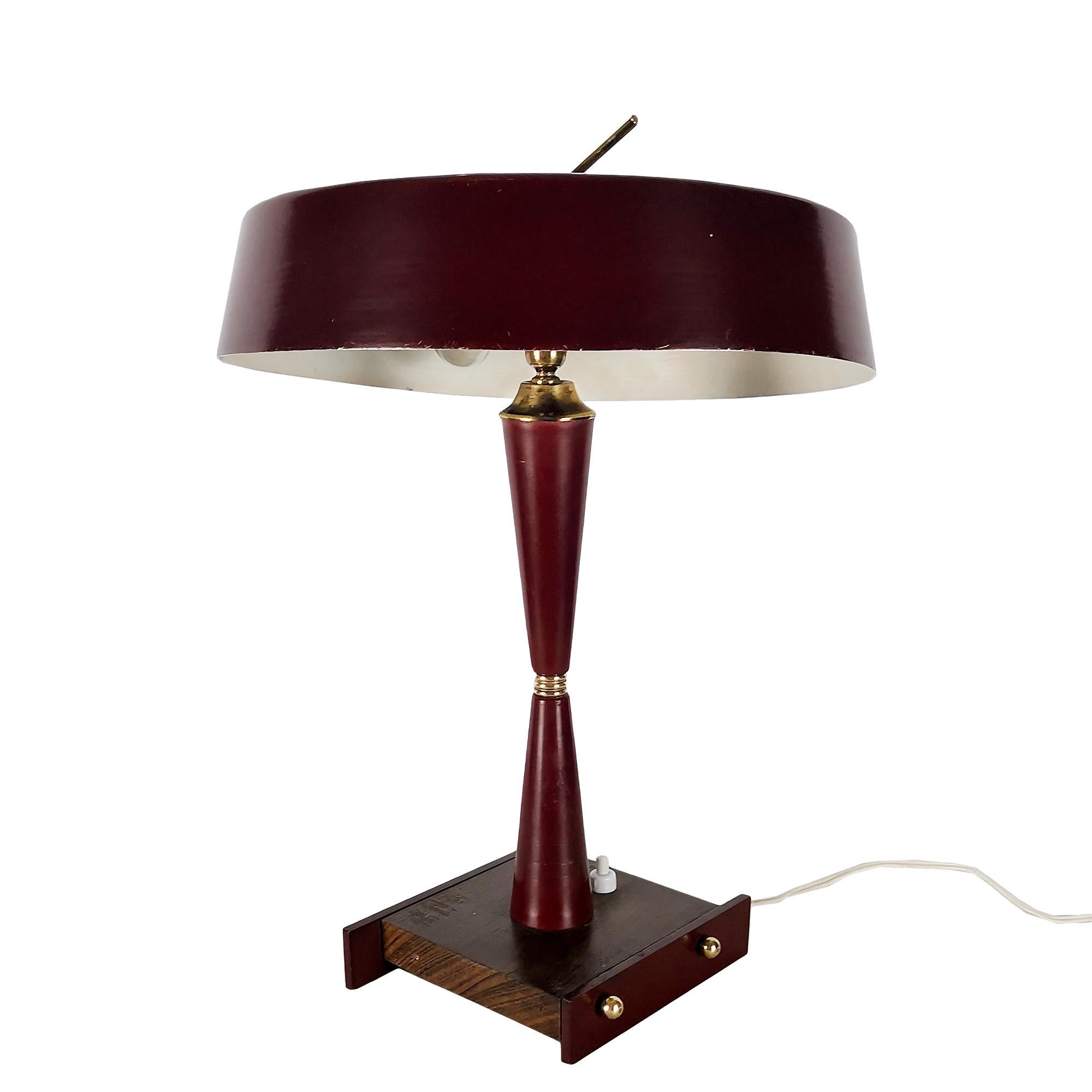 Polished Mid-Century Modern Table Lamp by Stilux In Burgundy Steel and Aluminium - Italy For Sale